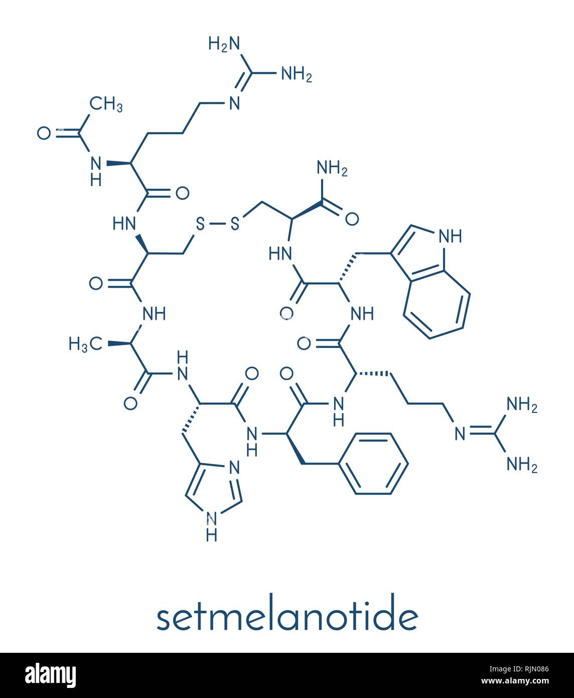 Setmelanotide drug molecule (MC4 receptor agonist). Skeletal formula. Stock Vector