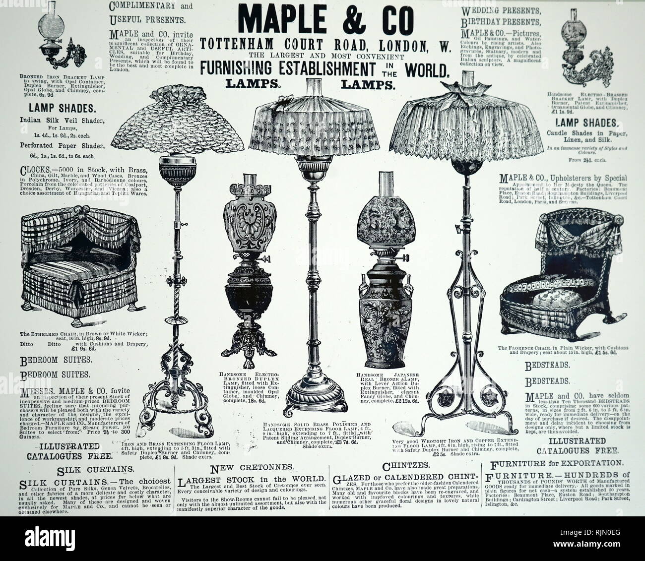 Illustration showing Advertisement for Maple & Co furniture. Christmas 1892 Stock Photo