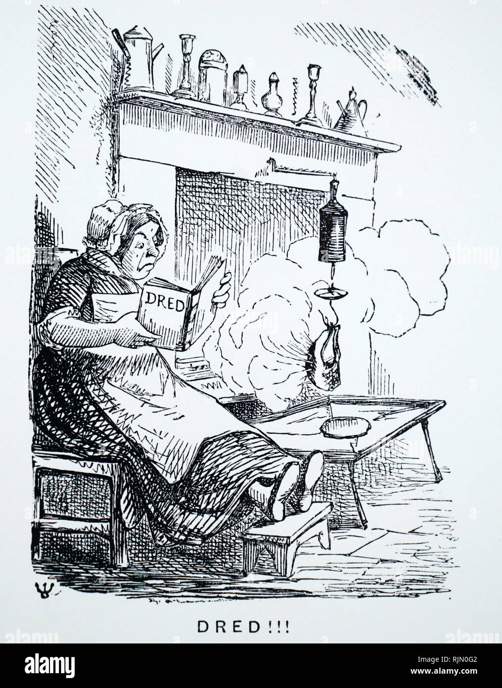 The dire results of the literacy! Cartoon from1856. 'COOK - BOTTLE JACK -- PENNY DREADFUL'. Stock Photo
