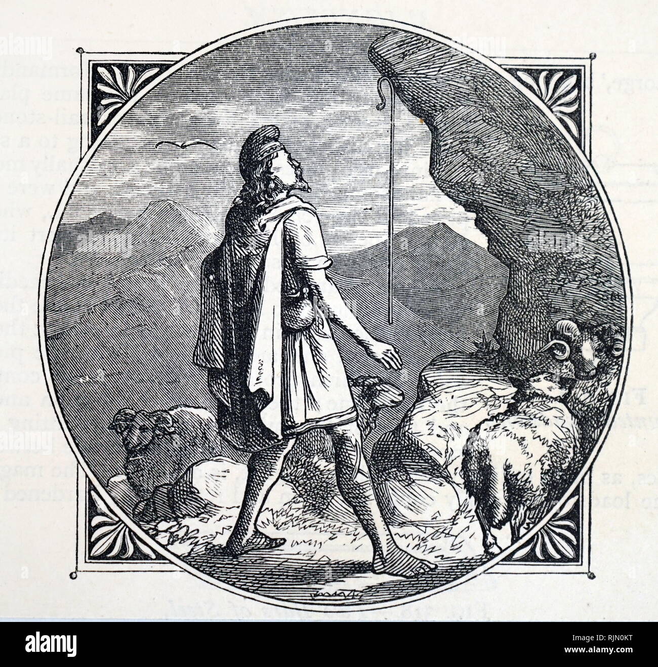 Illustration showing Magnes the shepherd on Mount Ida, according to Lucretius (in 'De Rerum Ist AD, discovered magnetite Photo - Alamy