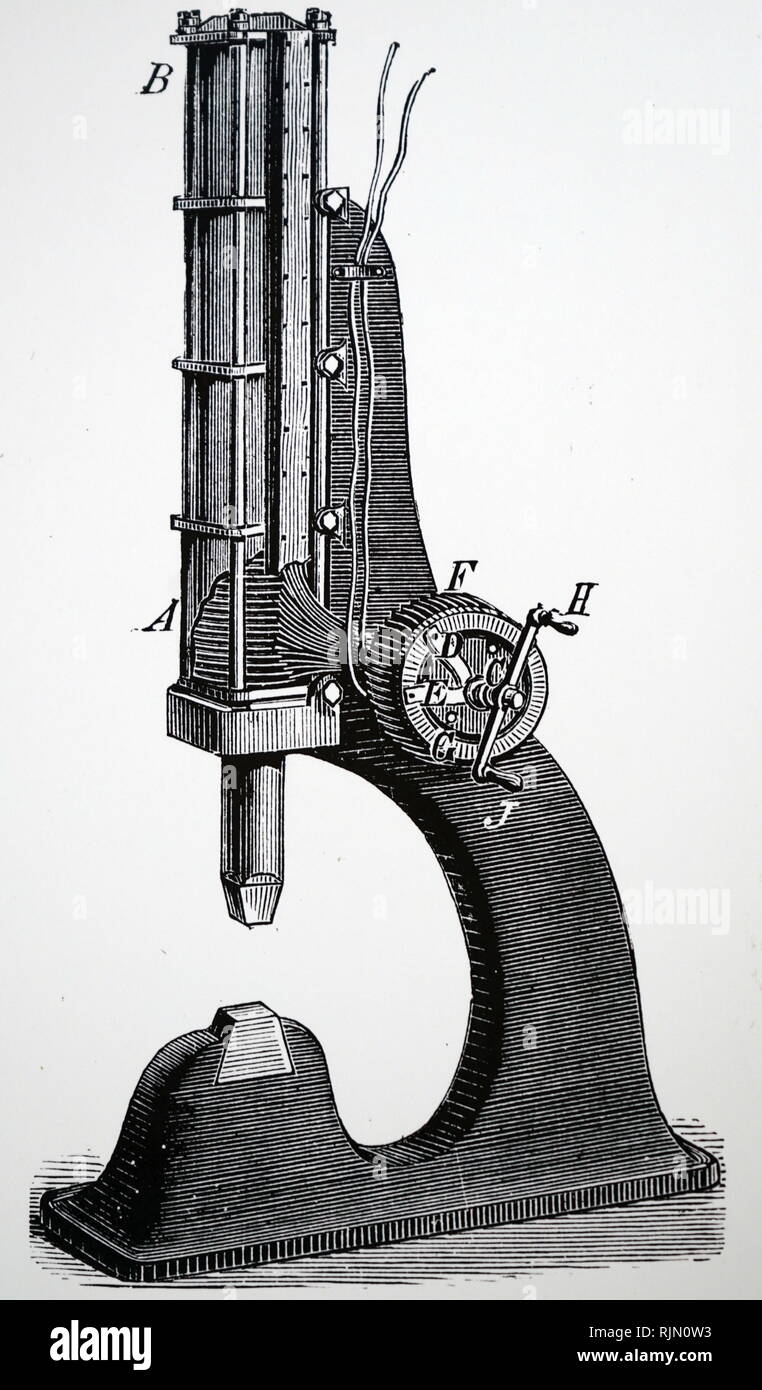Illustration showing Deprez's electric punch, 1890 Stock Photo