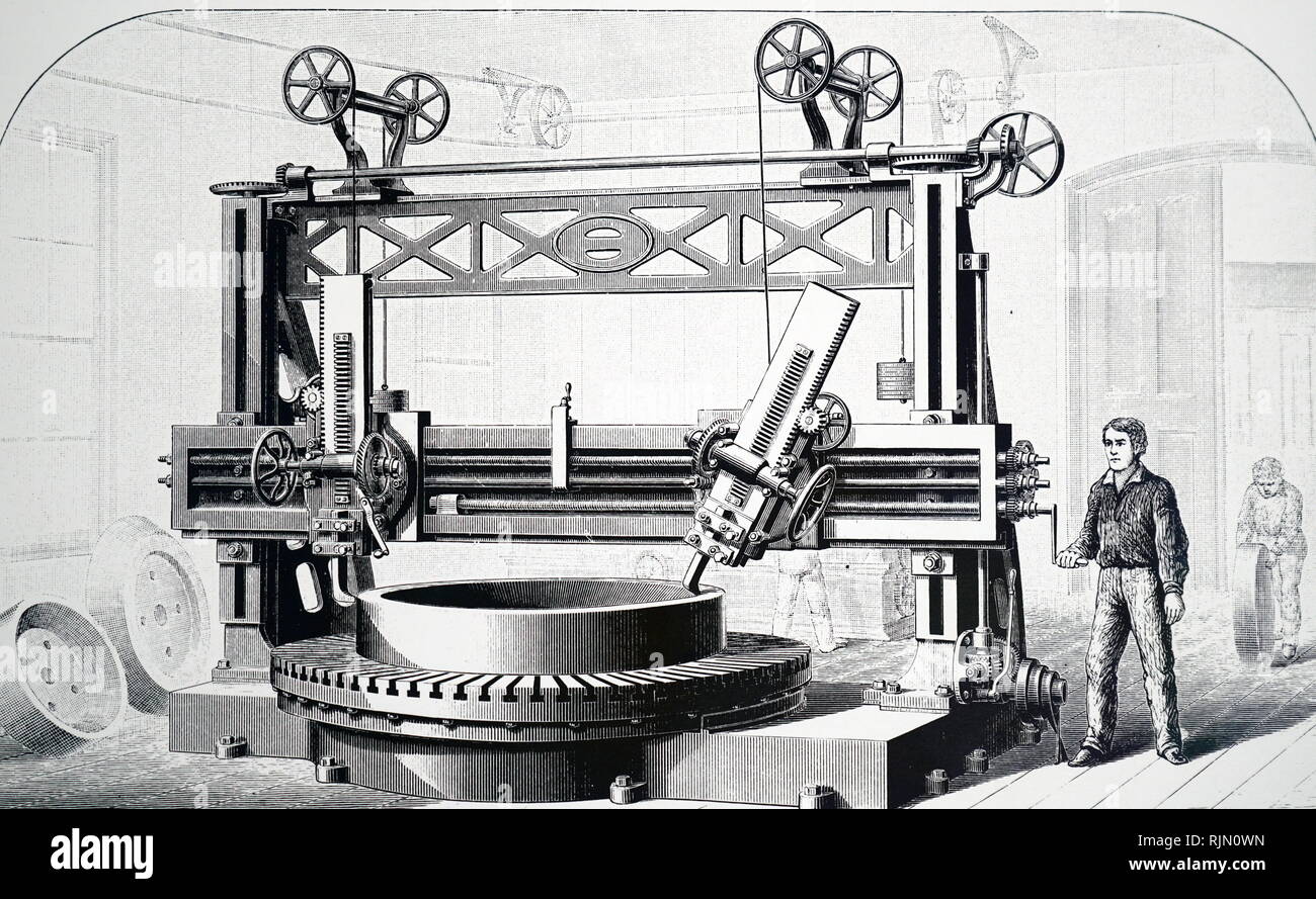 Illustration showing Metal boring machine by W.B. Bement & Son, Philadelphia, USA 1880 Stock Photo