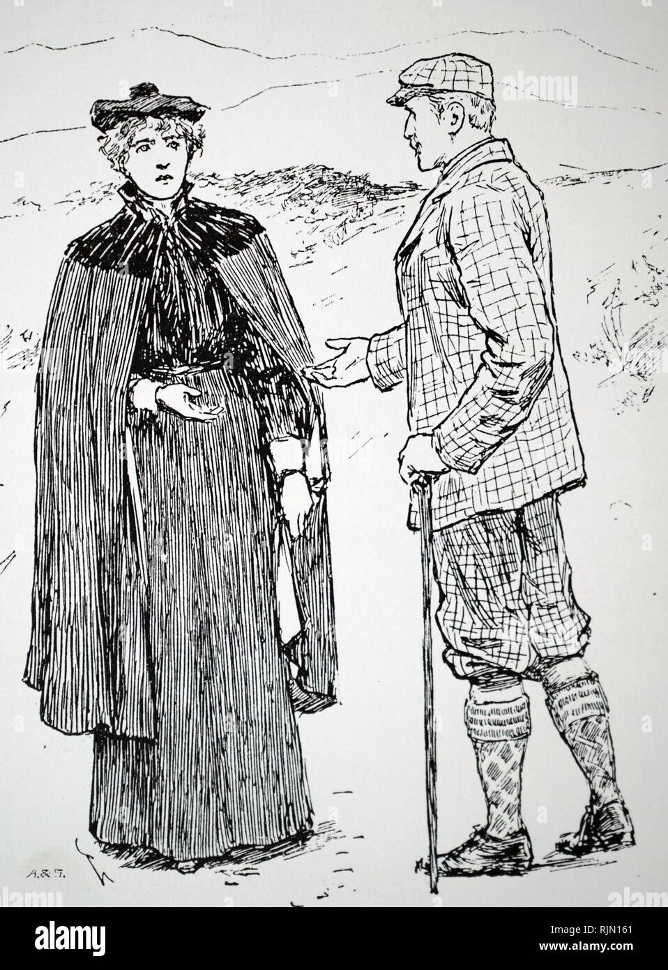 Illustration showing Man in PLUS-FOURS, THREE-QUARTER HOSE and BROGUES: woman wearing TAM-O-SHANTER 1897 Stock Photo