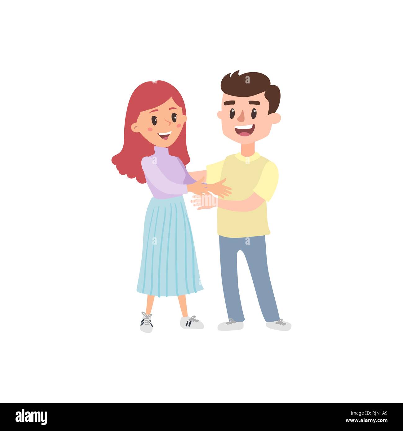 Couple Of Young People Man And Woman Hold Hands Vector Illustration In A Flat Style Set Of 