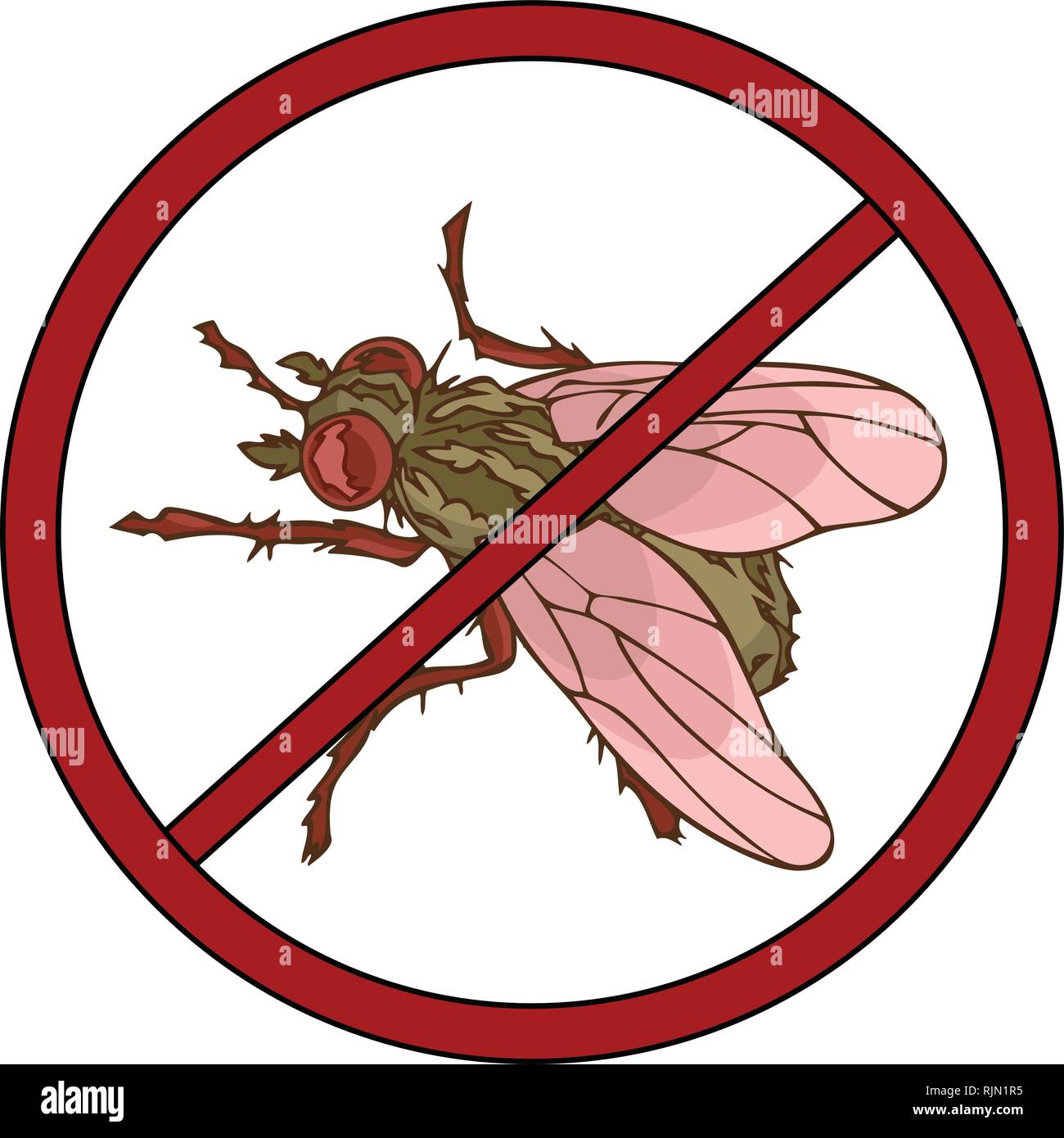 On vector illustration realistic fly and stop sign, denoting the destruction of insects. Stock Vector