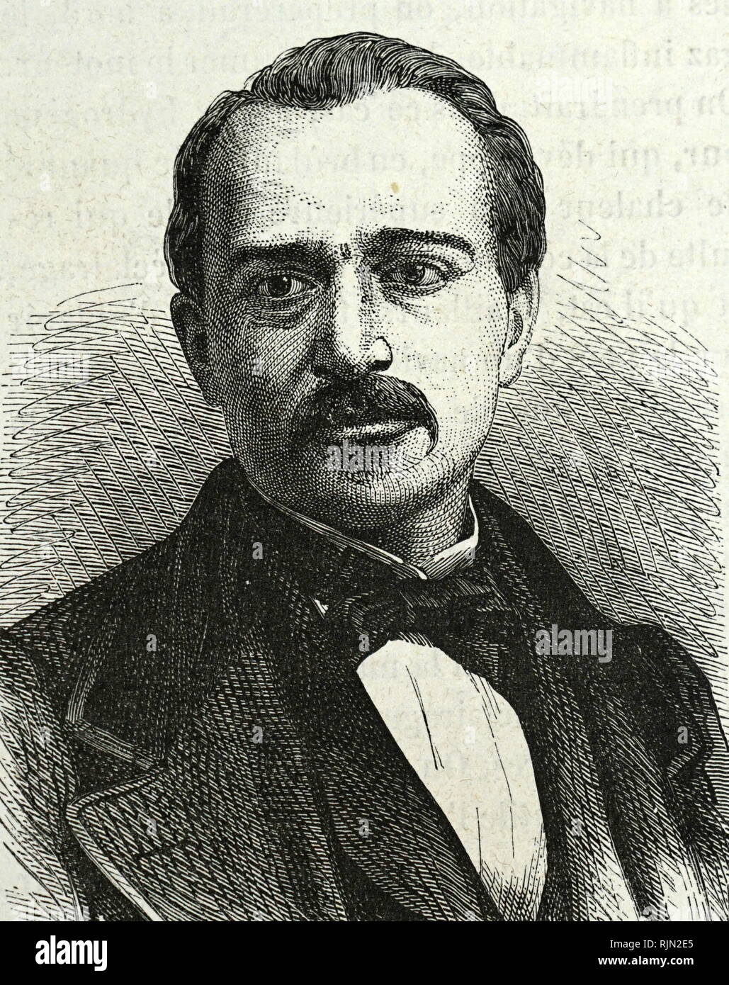 Illustration showing Etienne Lenoir (1822-1900). French inventor and engineer (Gas engine circa 1859) Stock Photo