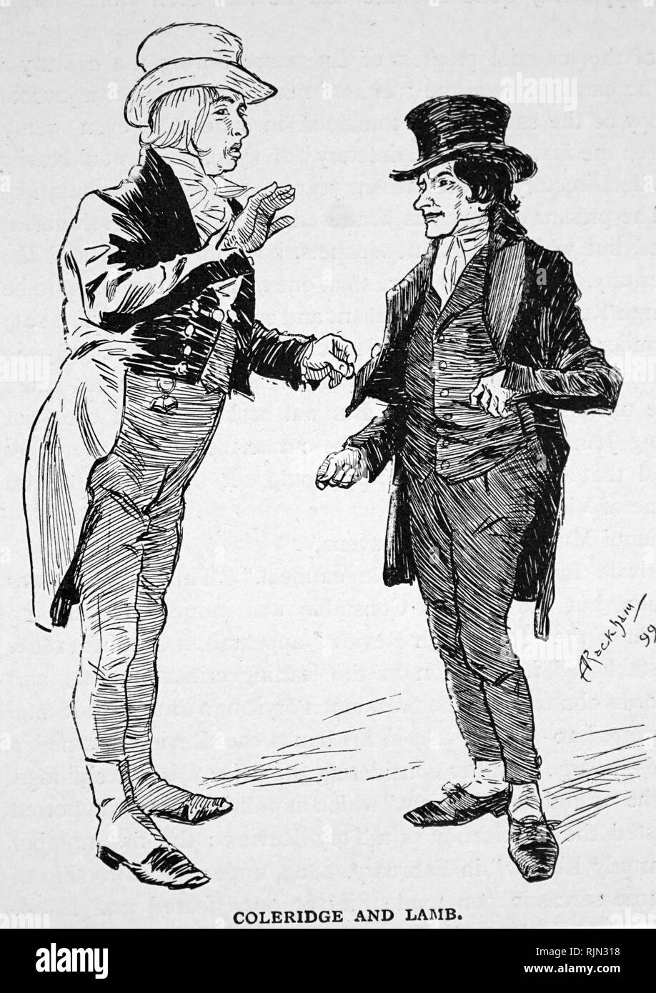 Illustration showing Samuel Taylor Coleridge talking with Charles Lamb Stock Photo