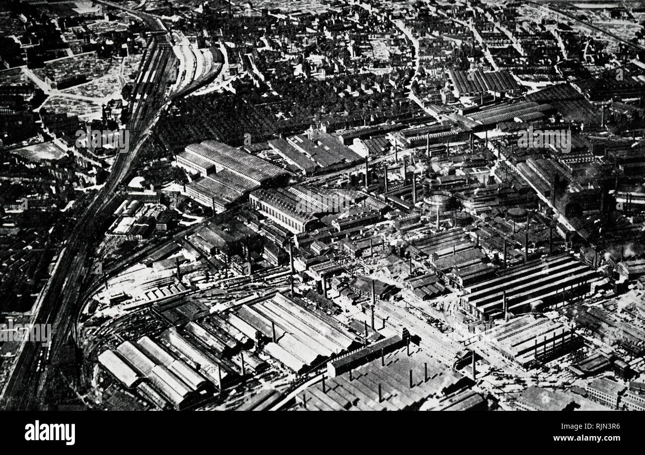 Bird's-eye view of Krupp works at Essen, Germany. circa 1910-20 Stock Photo