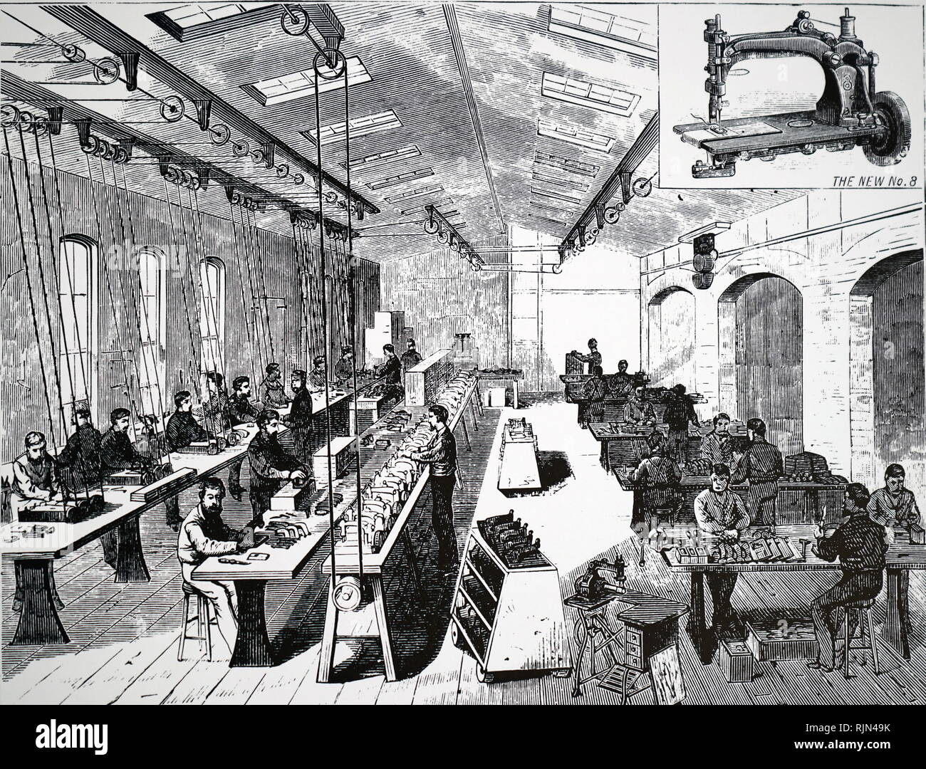 Illustration showing Assembly room at Wheeler & Wilson's sewing machine