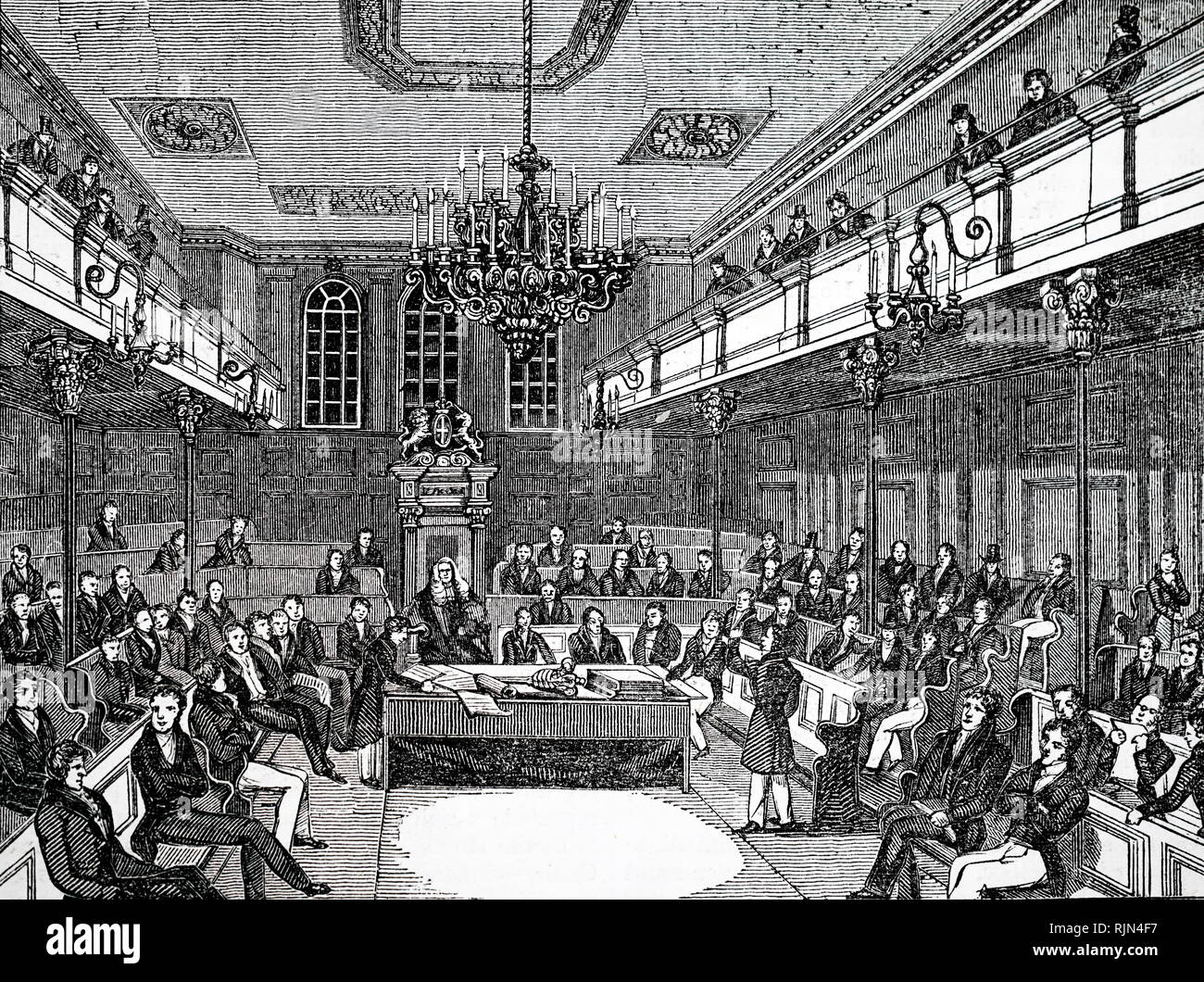 Illustration showing a sitting of the House of Commons, Parliament, London 1833 Stock Photo
