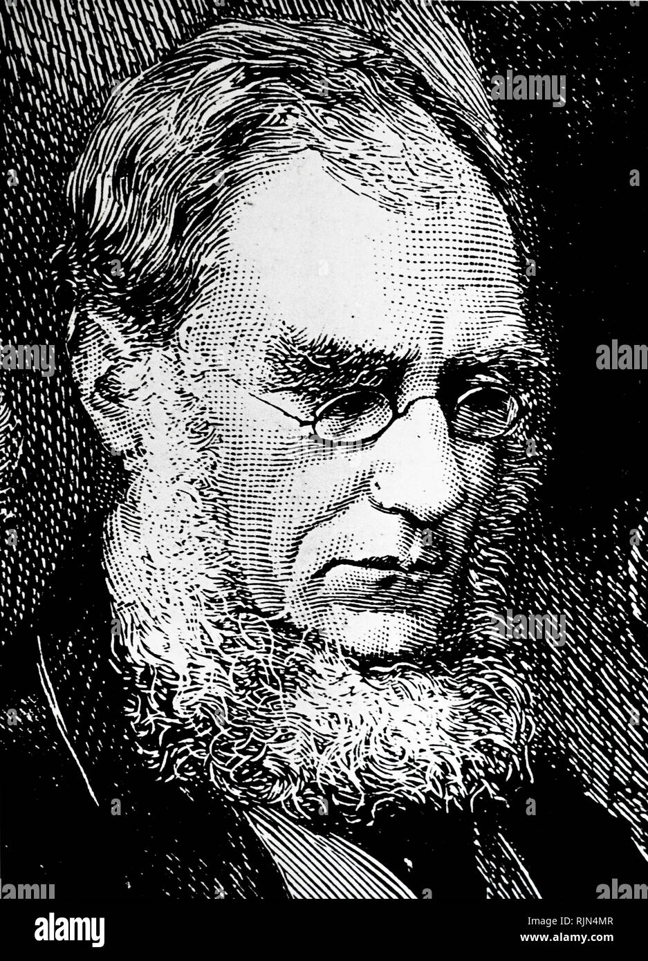Illustration showing Sir Joseph Dalton Hooker (1817 – 1911); British botanist and explorer in the 19th century. He was a founder of geographical botany and Charles Darwin's closest friend. For twenty years he served as director of the Royal Botanical Gardens, Kew, Stock Photo