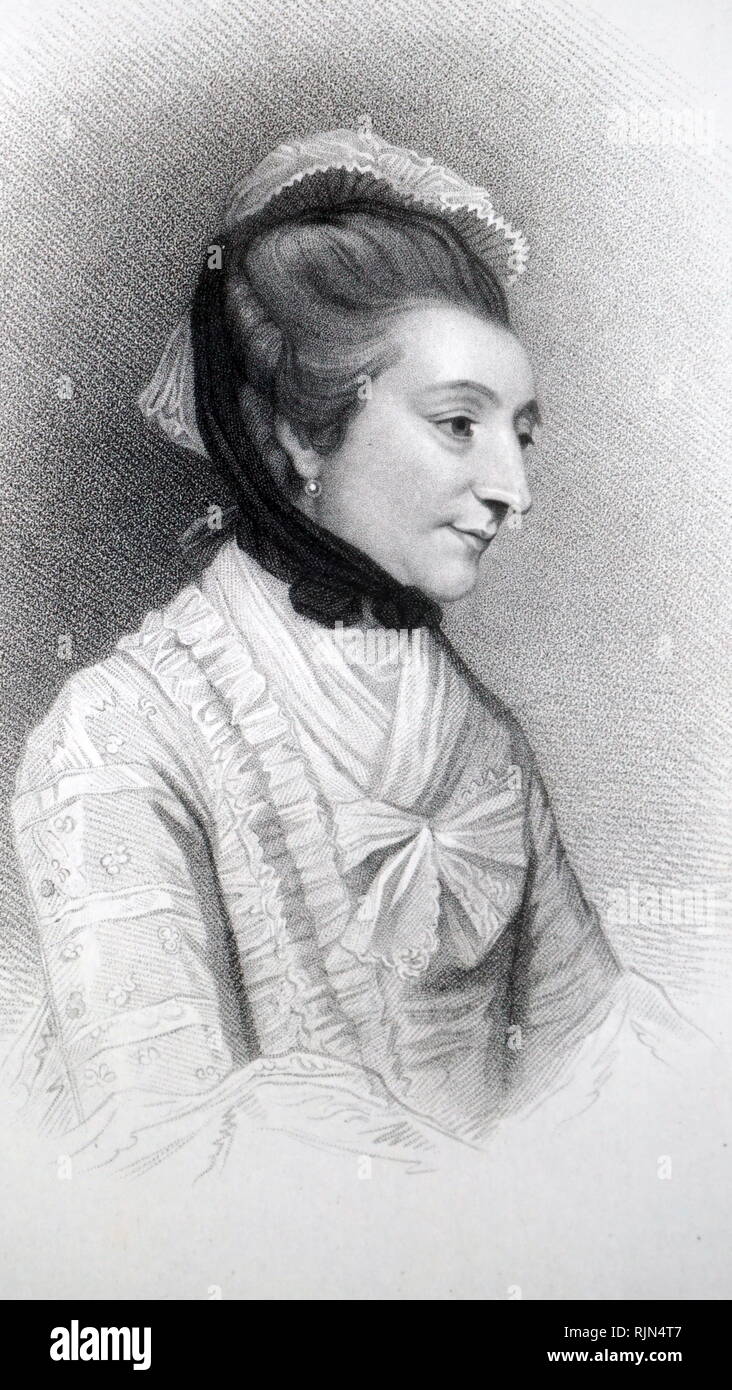 Illustration showing Elizabeth Montagu (1718 – 1800); British social reformer, patron of the arts, salonist, literary critic, and writer who helped organize and lead the Blue Stockings Society. Stock Photo