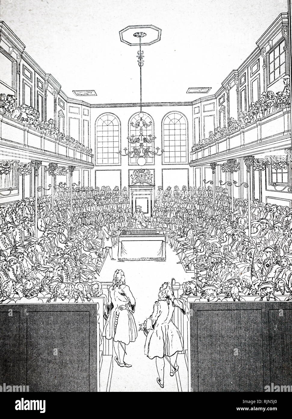 Illustration showing Interior of the House Of Commons in 1742. Stock Photo