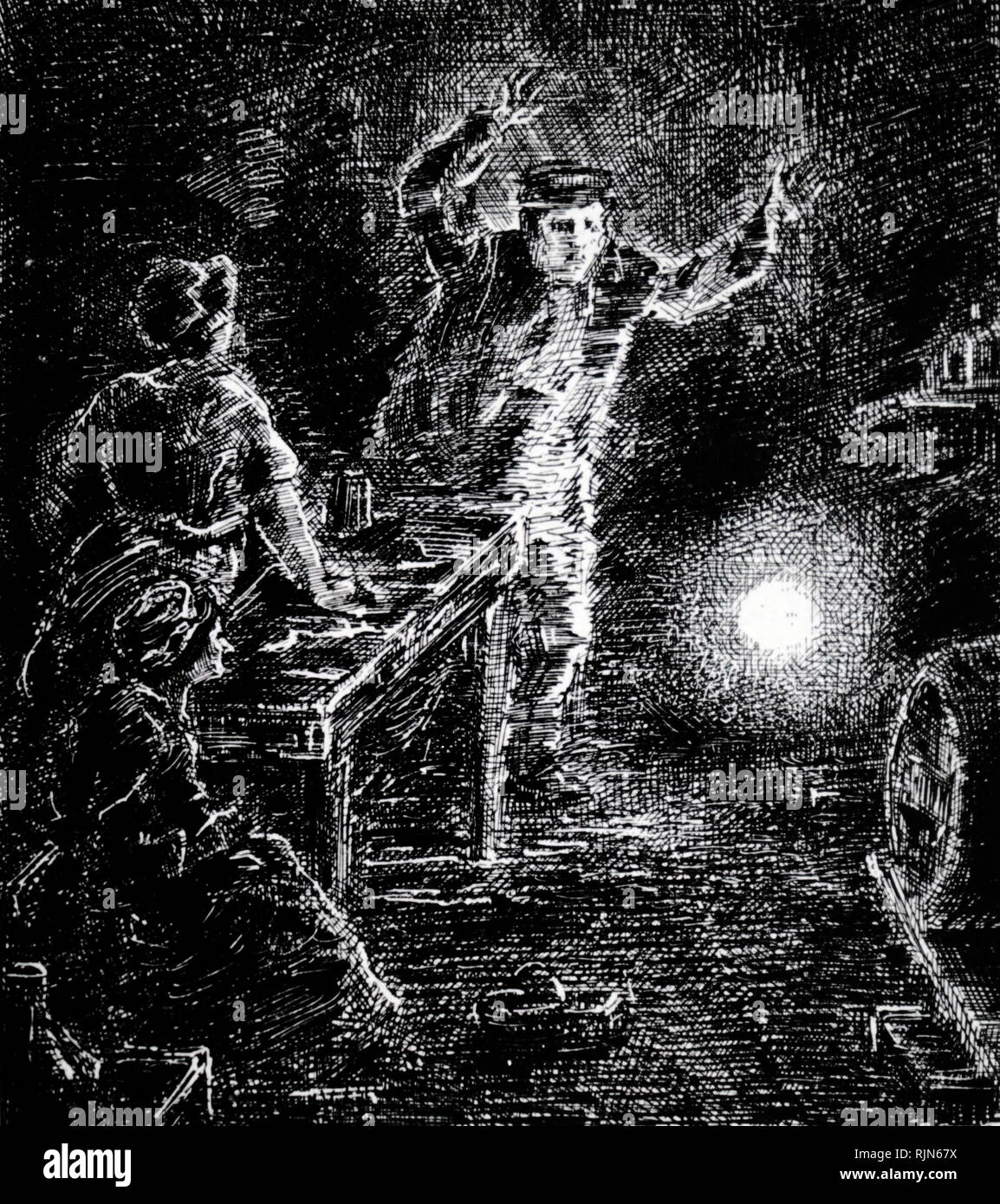 Illustration showing Ball lightning appearing in the kitchen of a house at Salagnac,1845. Reported by Wilfrid de Fonvielle, the French aeronaut, 1906 Stock Photo