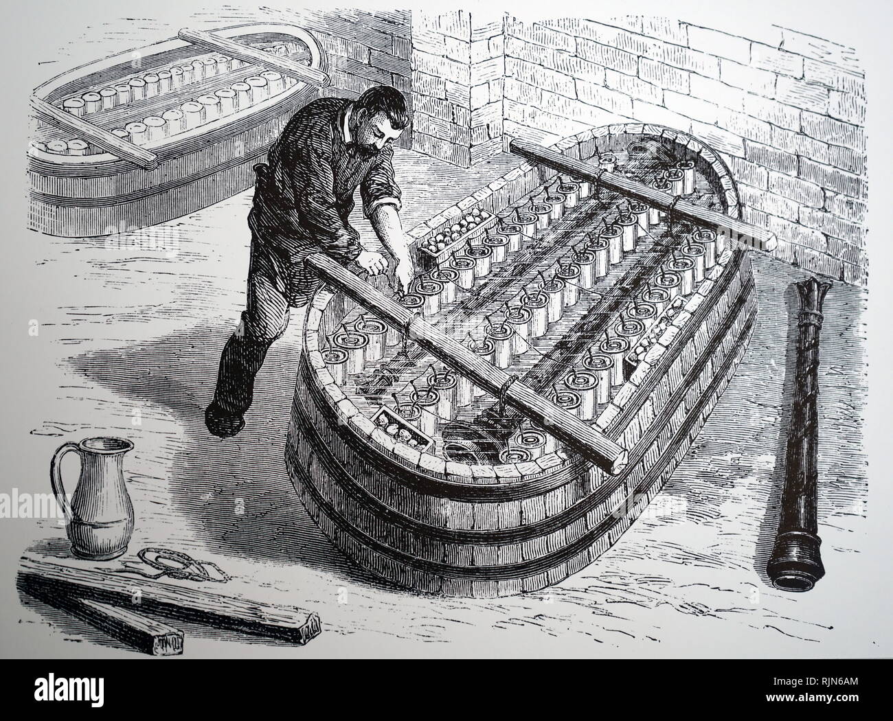 Illustration showing Electroplating in progress in Oudry's factory, Paris 1870 Stock Photo