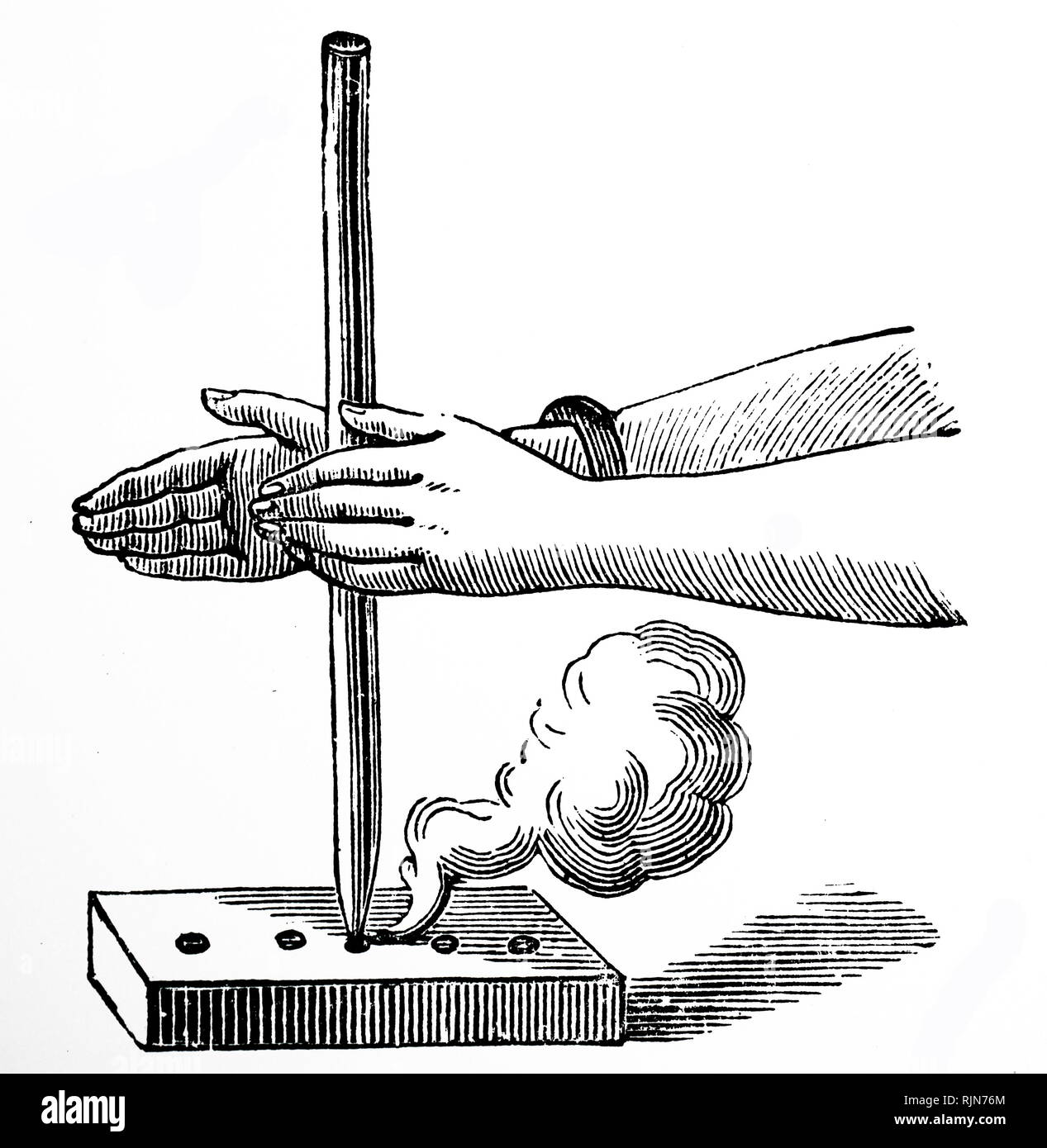 Illustration showing Method of making a simple fire drill 1896 Stock