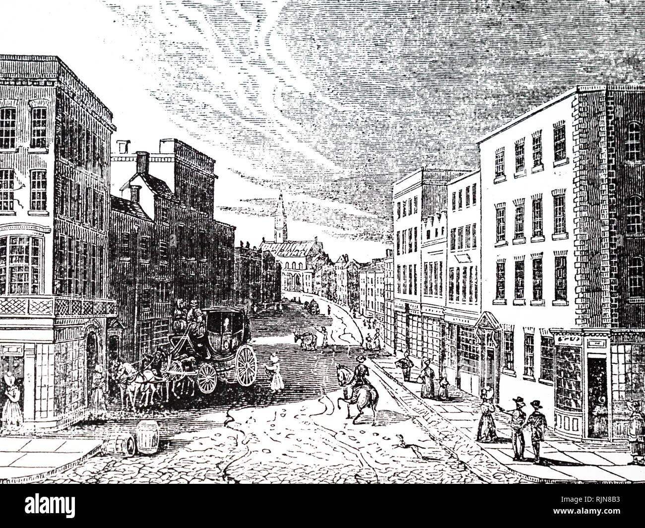 A woodcut engraving depicting New Street, Birmingham. Dated 19th century Stock Photo