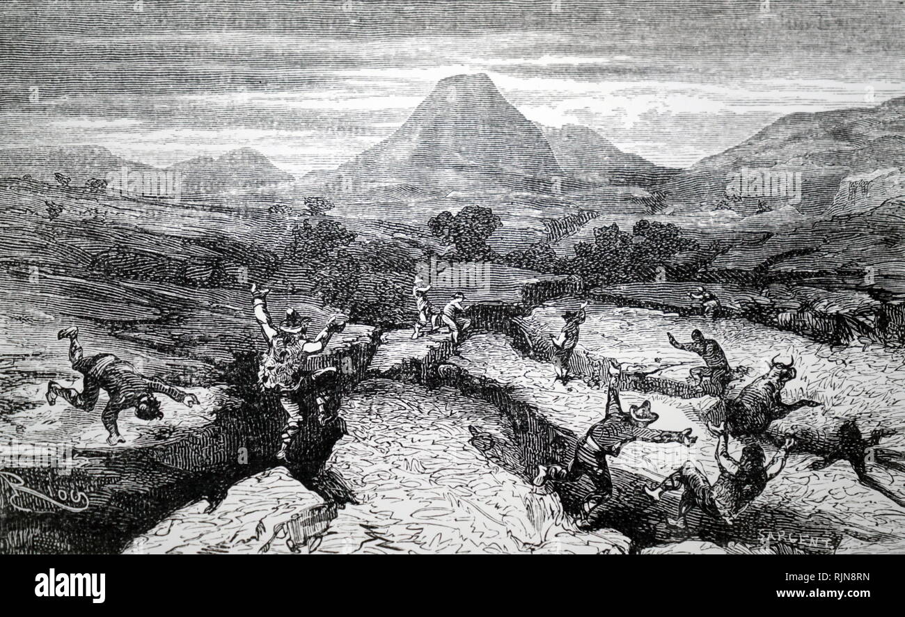 An engraving depicting fissures caused by the Calabrian earthquake which began on the 5th February 1783. Shocks of varying severity continued to be felt in the area for four years. Dated 19th century Stock Photo