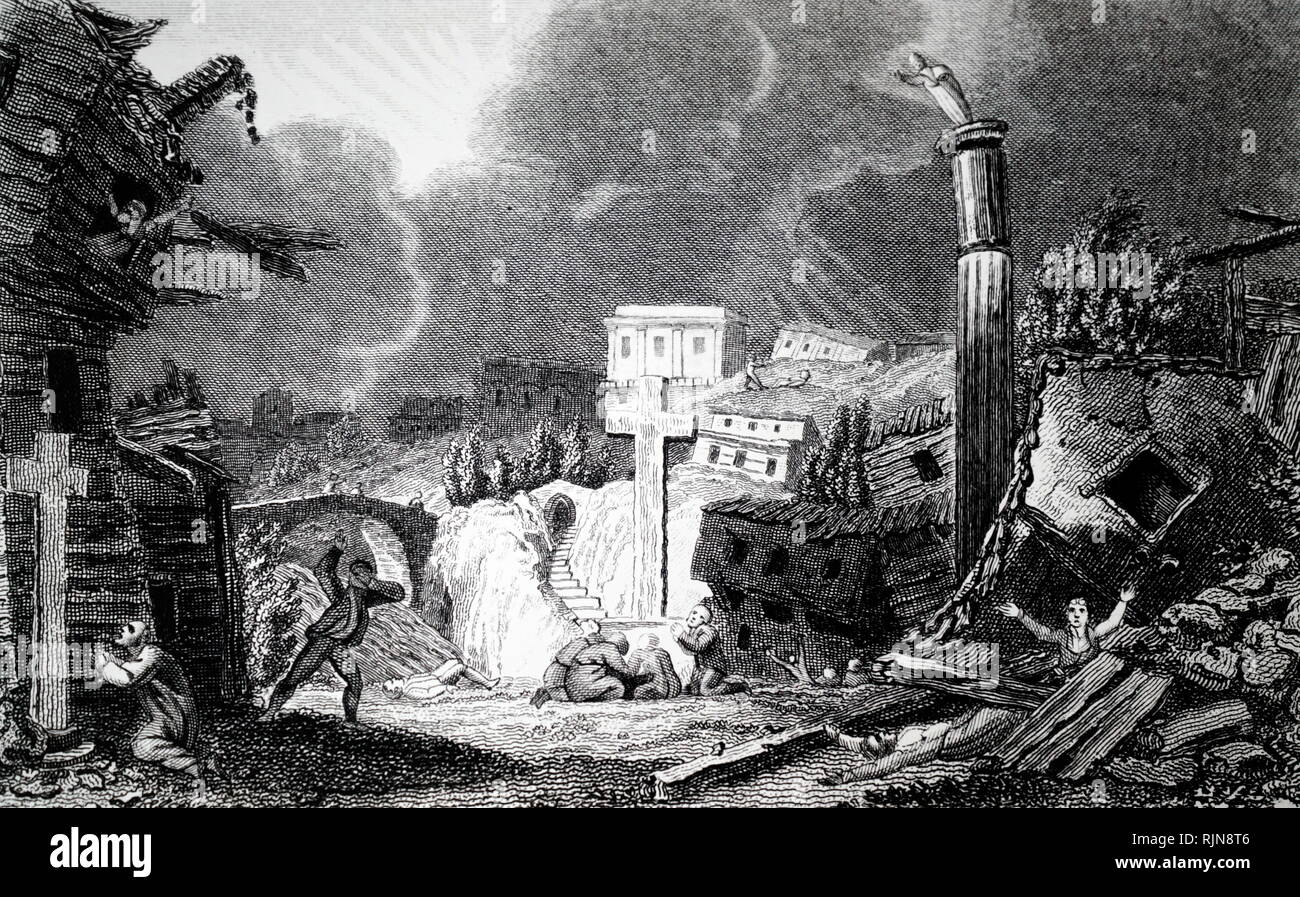 An engraving depicting fissures at Messina caused by the Calabrian earthquake which began on the 5th February 1783. Shocks of varying severity continued to be felt in the area for four years. Dated 19th century Stock Photo