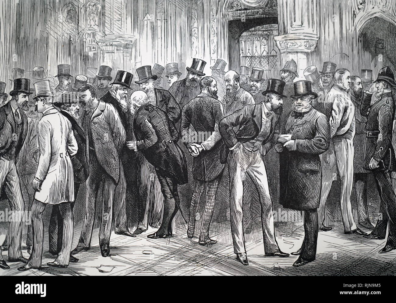 An engraving depicting the lobby of the House of Commons. Dated 19th century Stock Photo