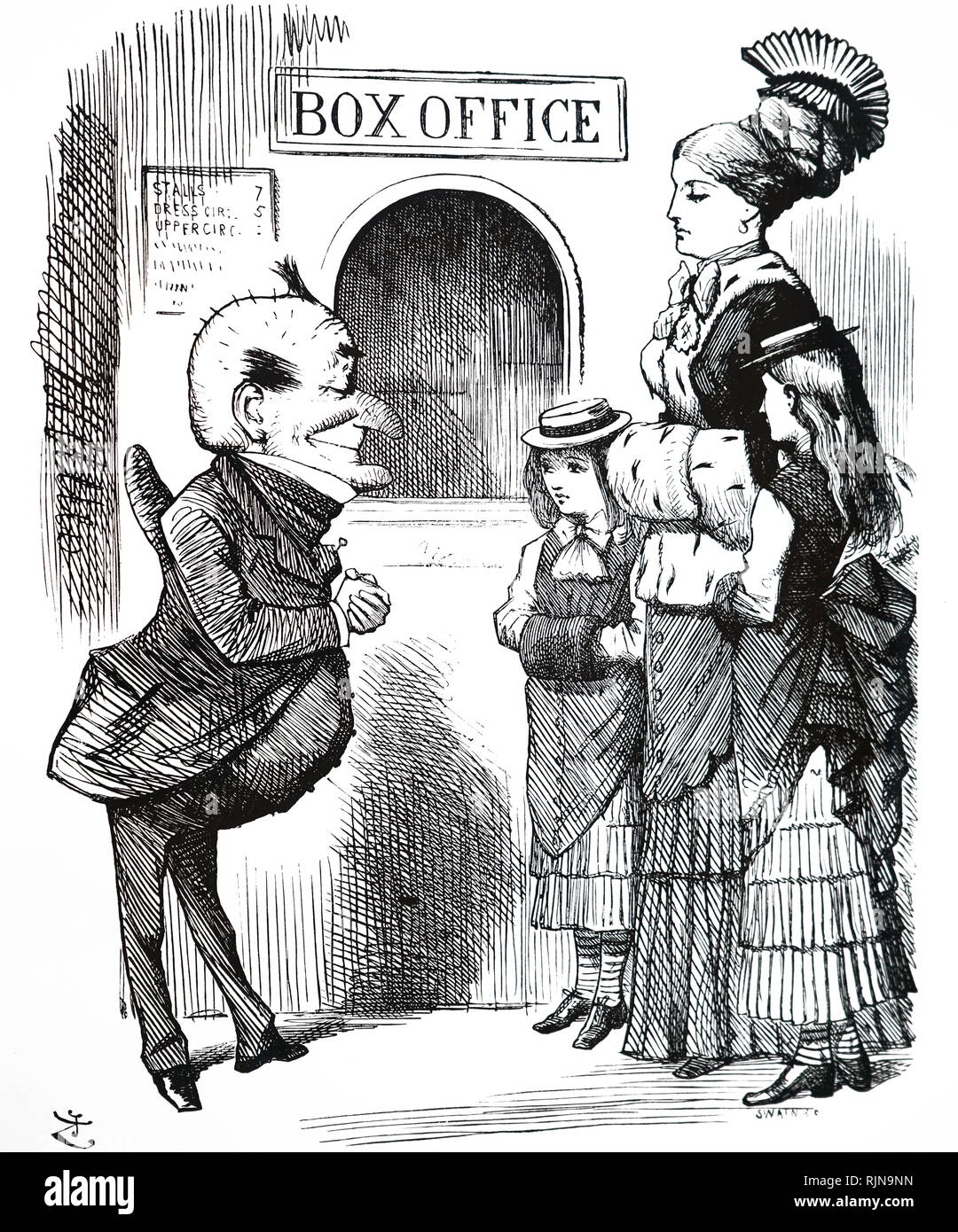 A political cartoon commenting on the censorship of plays enforced by Lord Chamberlain; illustrated by John Tenniel (1820-1914). Dated 19th century Stock Photo