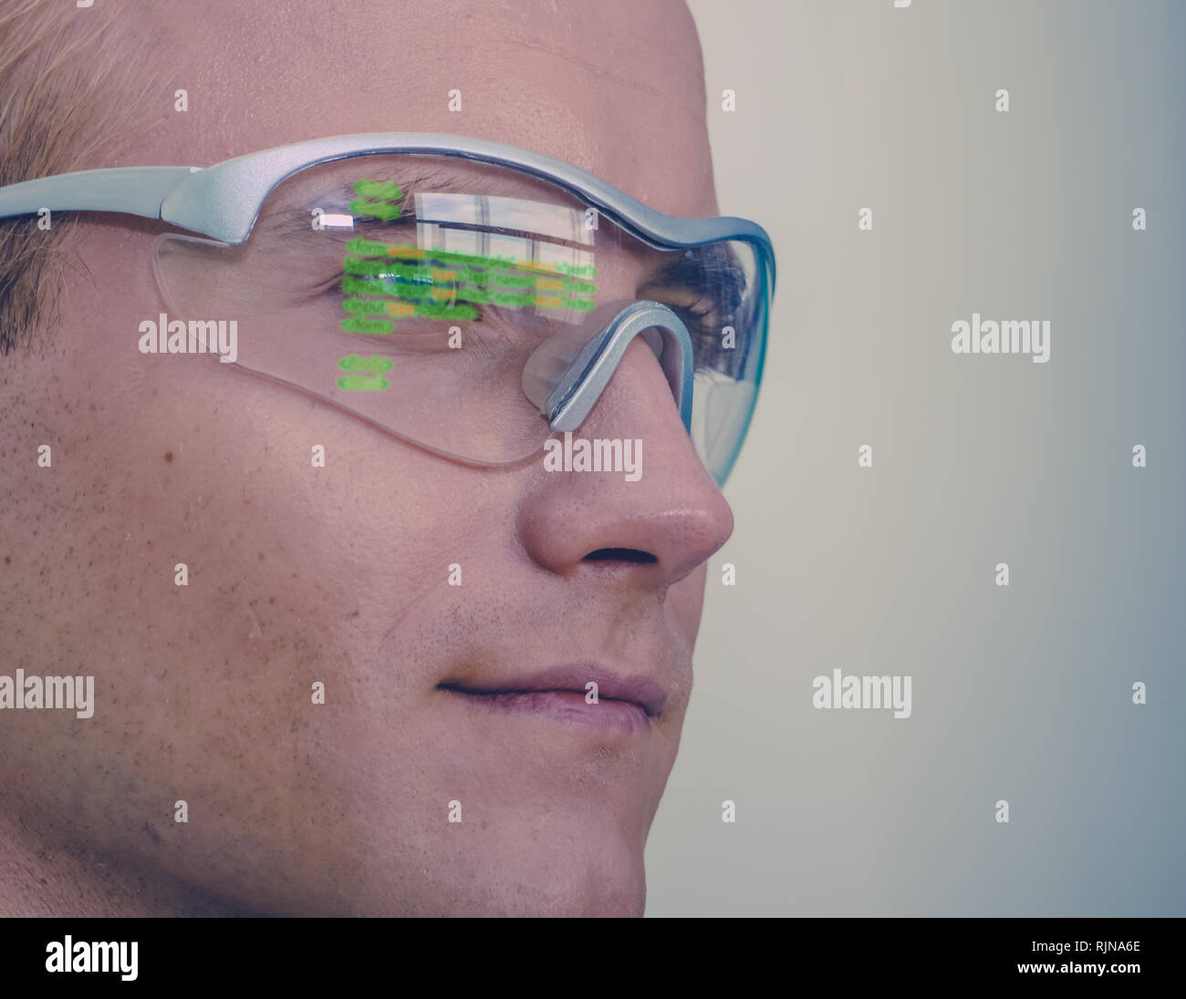 smart glasses futuristic technology concept, man wear smart glasses