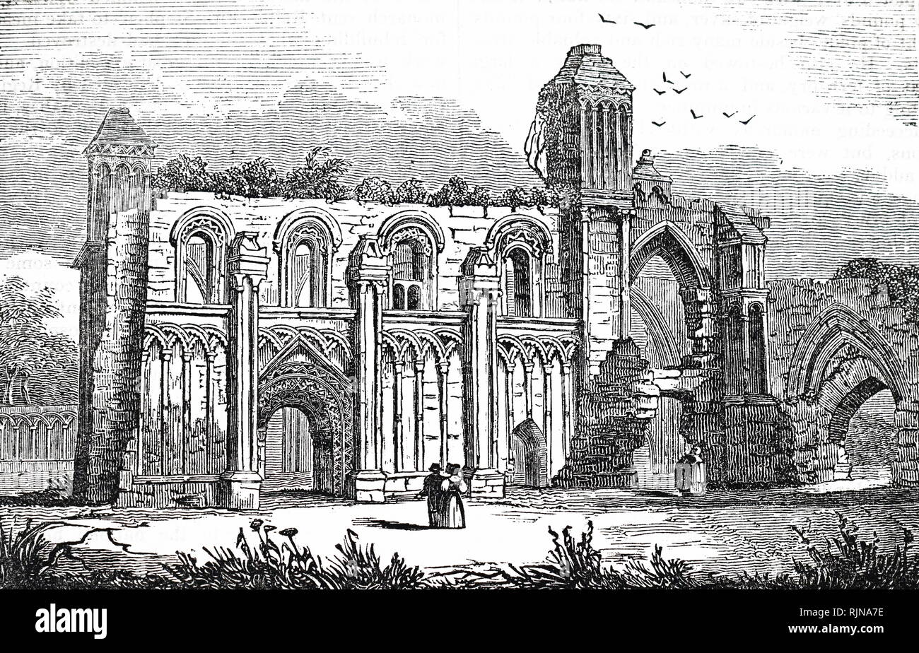 An engraving depicting Glastonbury Abbey: ruins of St Joseph's chapel ...