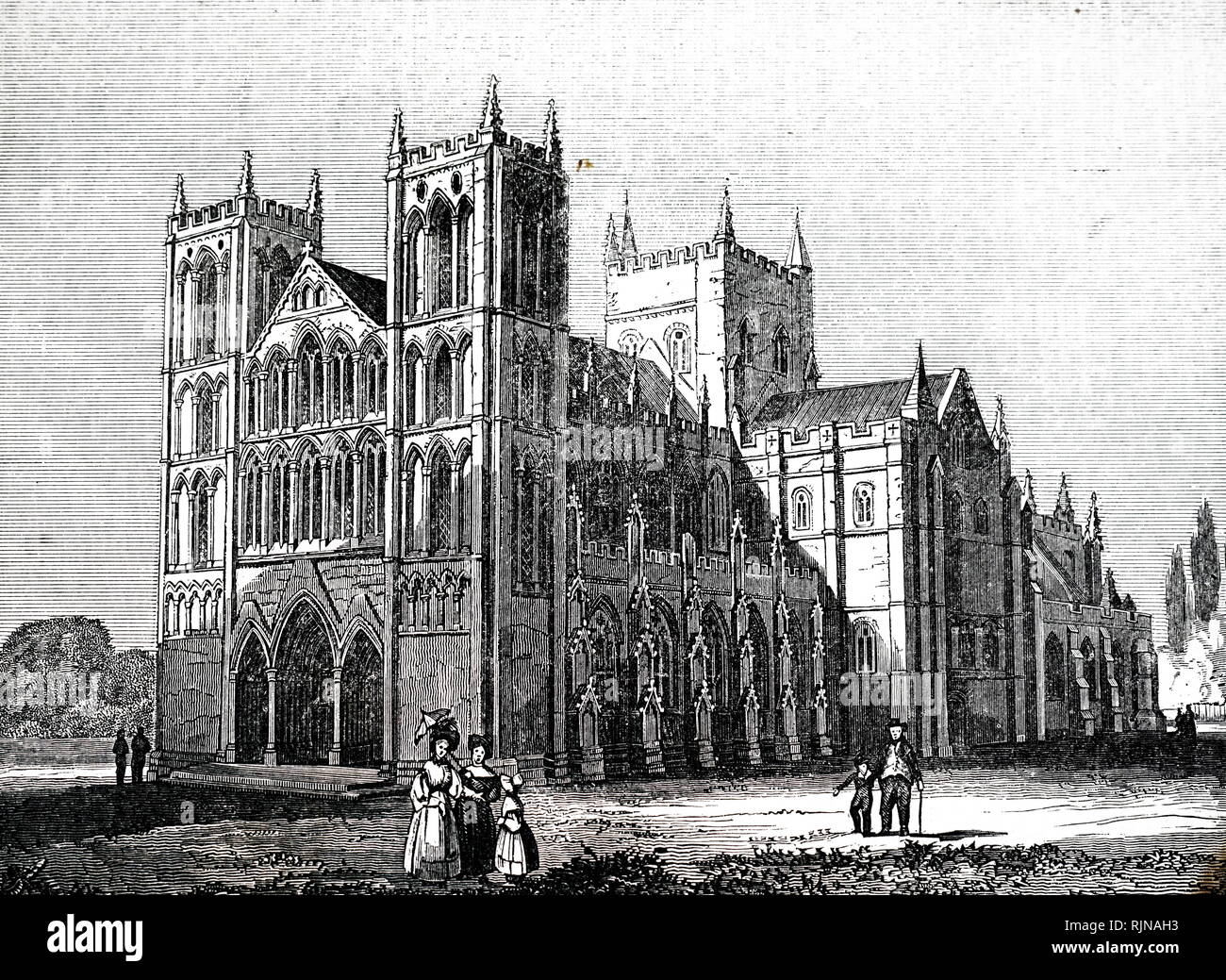 An engraving depicting Ripen Minster. Dated 19th century Stock Photo