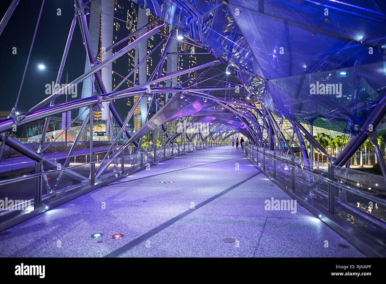 SINGAPORE NOVEMBER 08, 2015 The Helix Bridge at night. The Helix