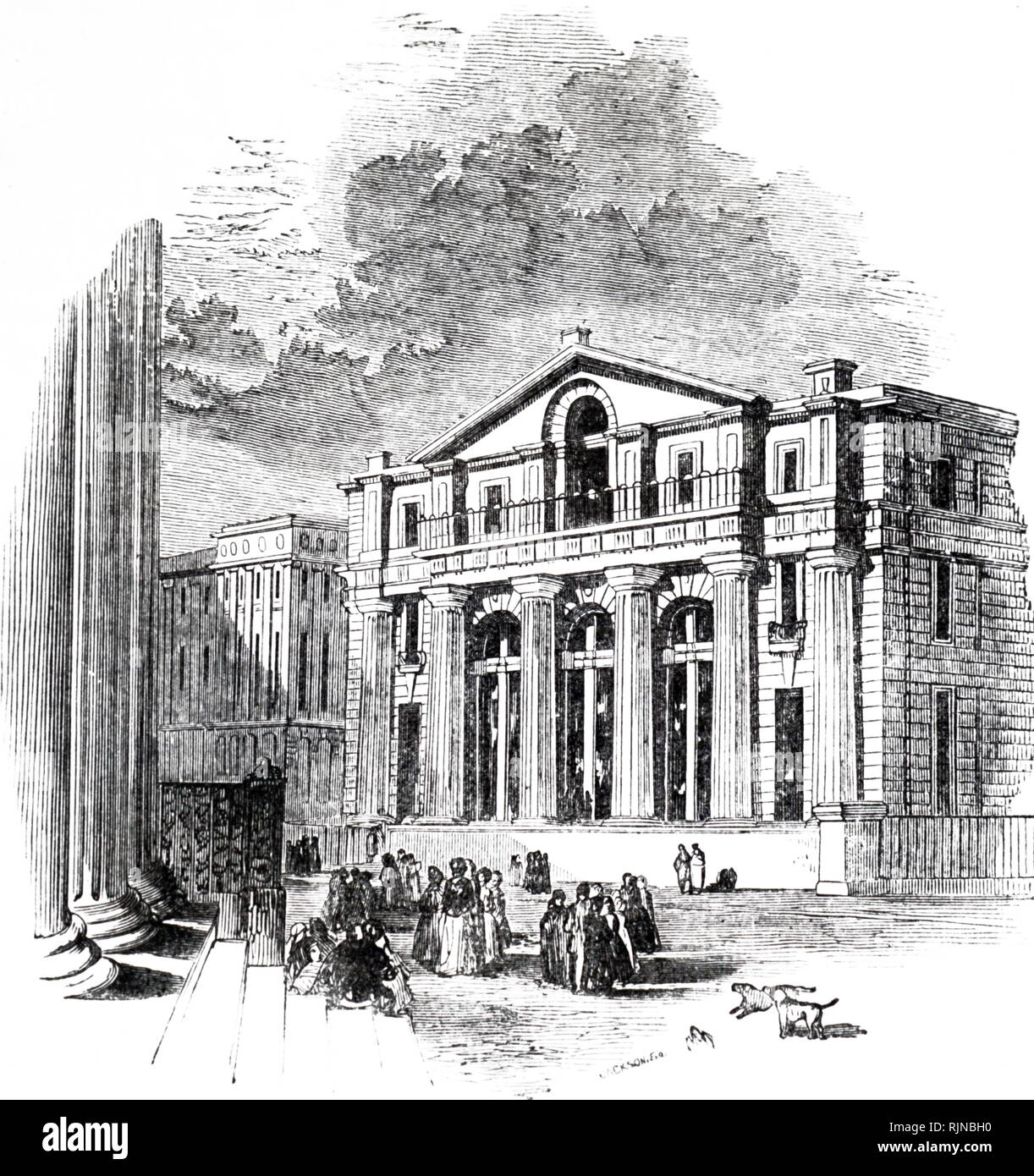 An engraving depicting the Manchester branch of the Bank of England. Dated 19th century Stock Photo