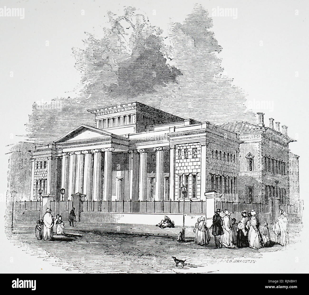 An engraving depicting the Royal Institution and Athenaeum in Manchester. Dated 19th century Stock Photo