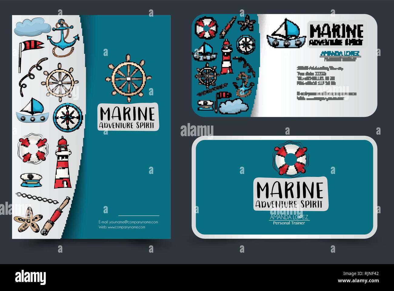 Marine nautical travel corporate identity design set. Flyer and With Regard To Nautical Banner Template