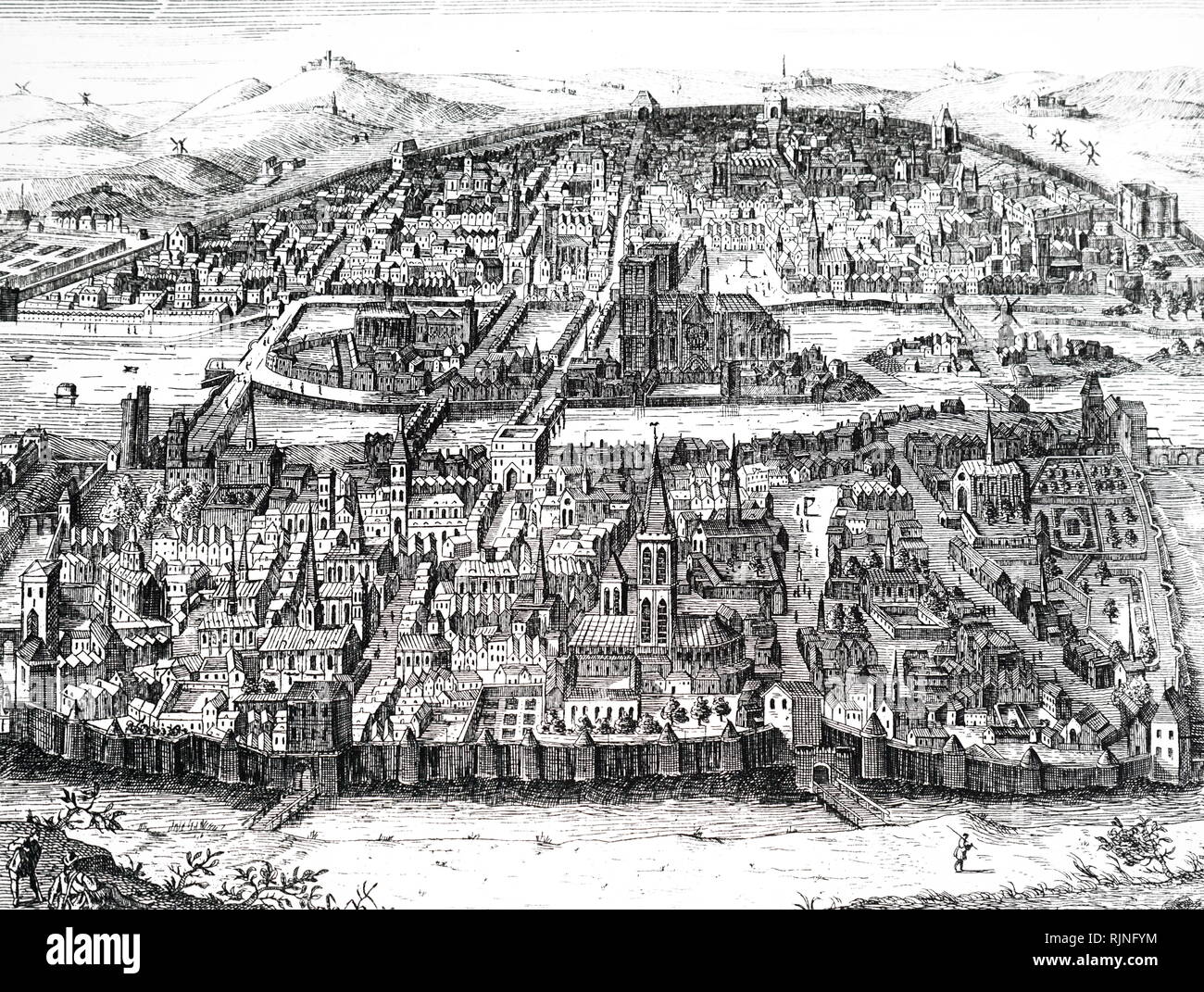 A woodcut engraving depicting Paris during the late 15th/ early 16th