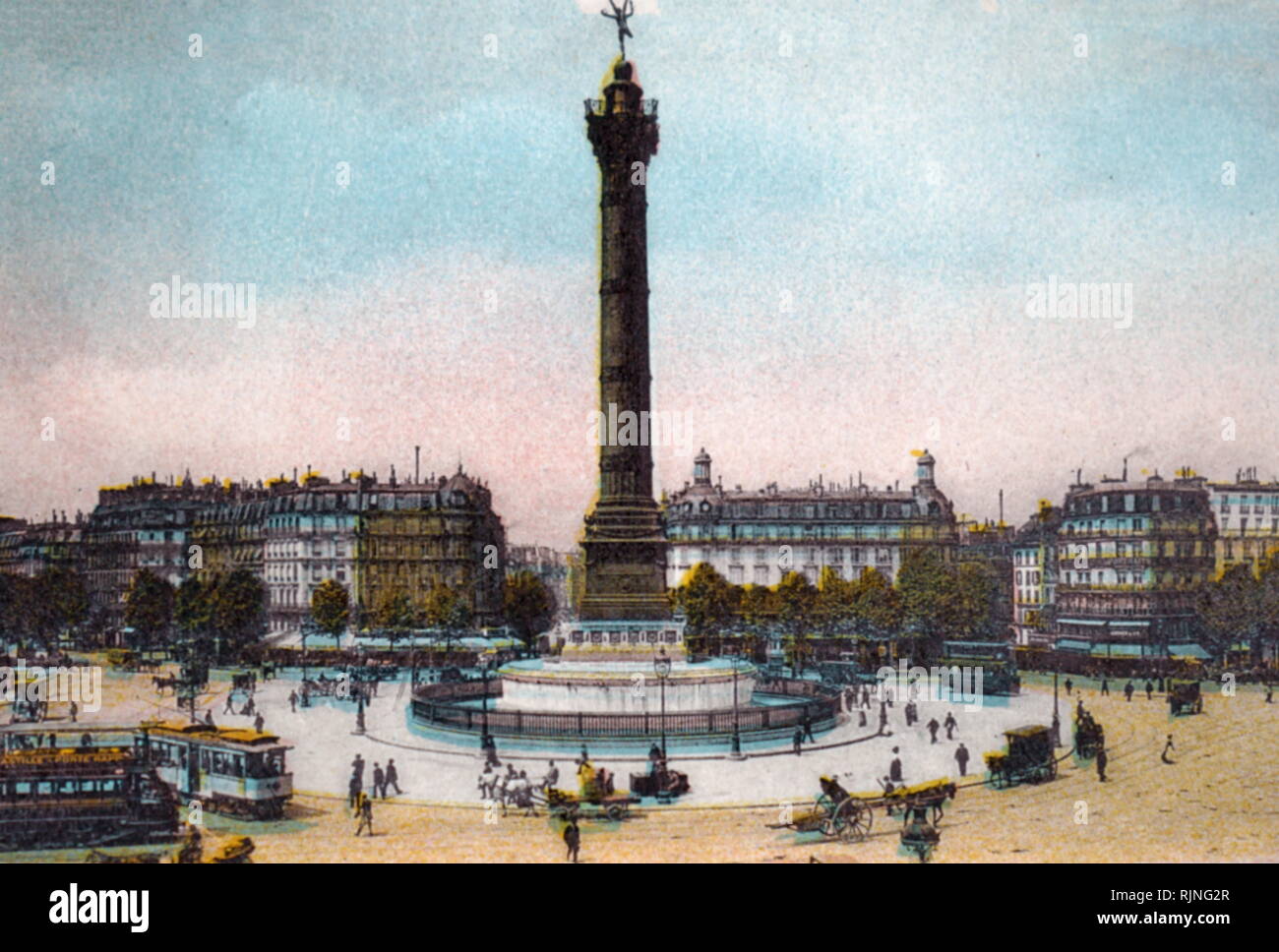 A hand-tinted lithograph of Paris. Dated 20th century Stock Photo