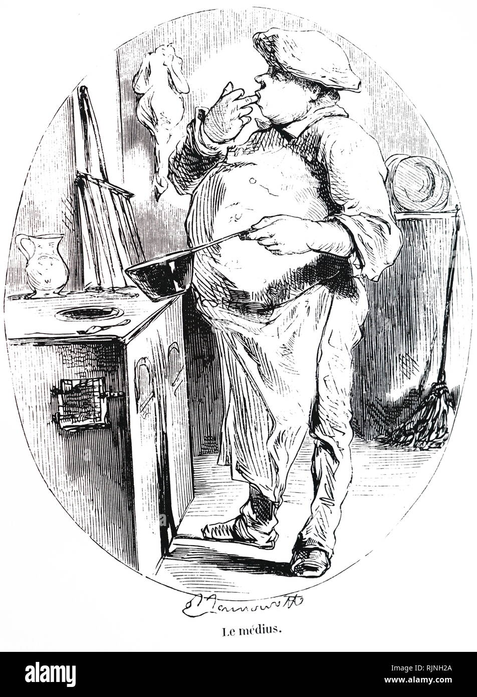 An engraving depicting a chef tasting his cooking. Dated 19th century ...