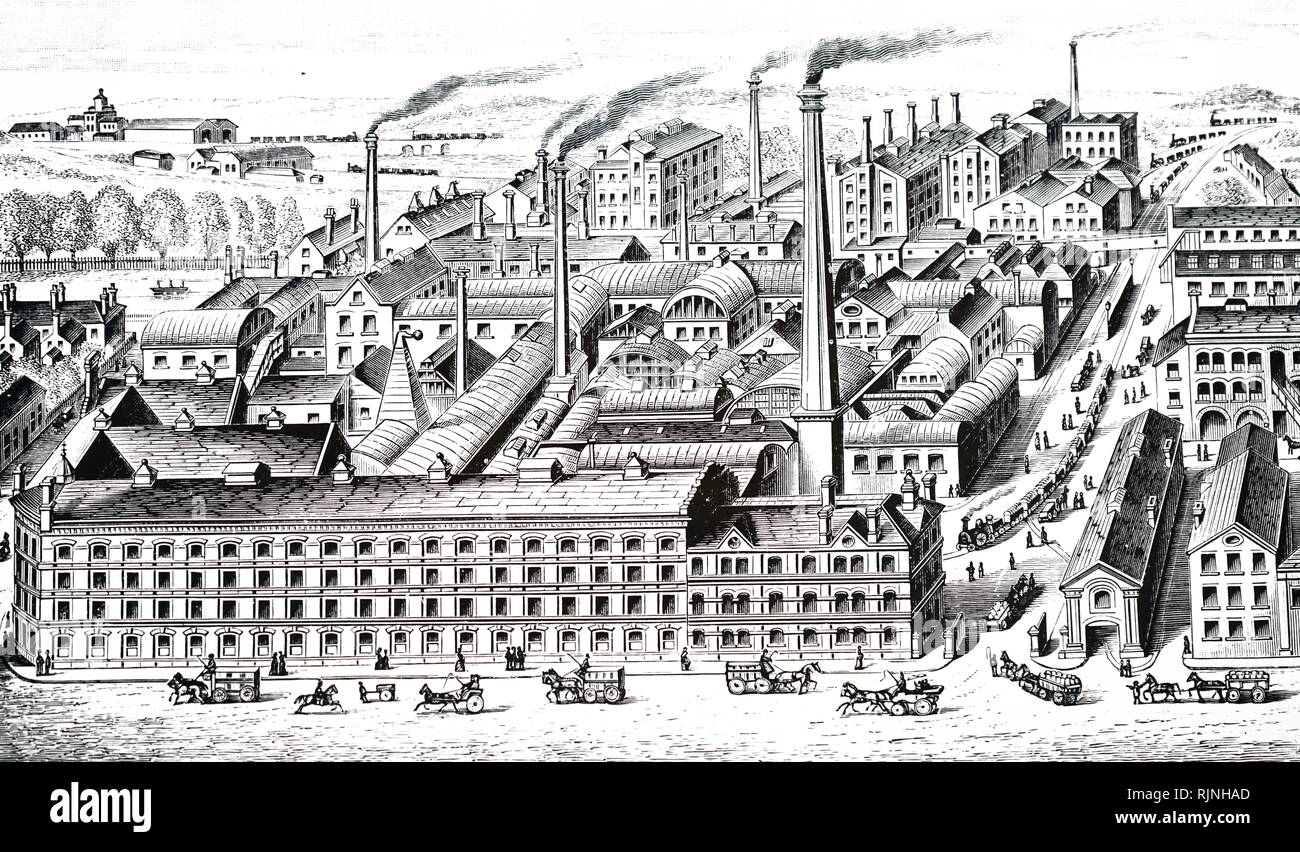 An engraving depicting the Huntley & Palmer's factory, Reading. Dated 19th century Stock Photo