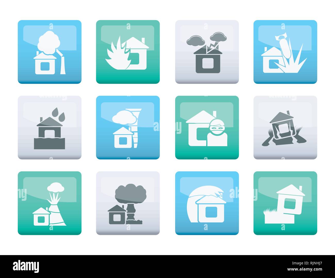 Home and house insurance and risk icons over color background - vector icon set Stock Vector