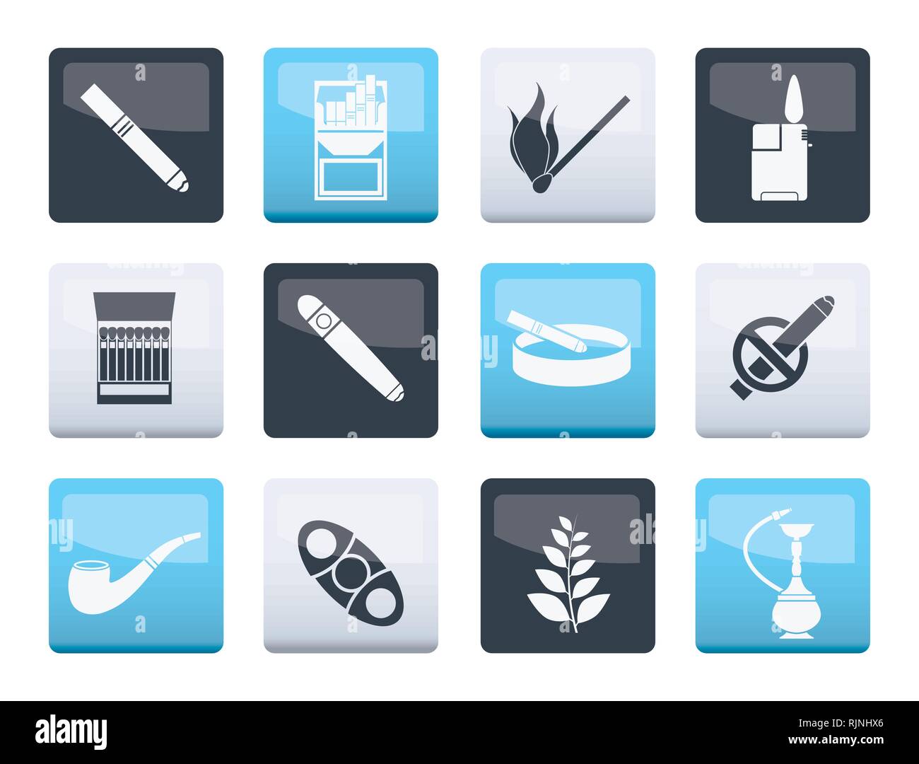 Smoking and cigarette icons over color background - vector icon set Stock Vector