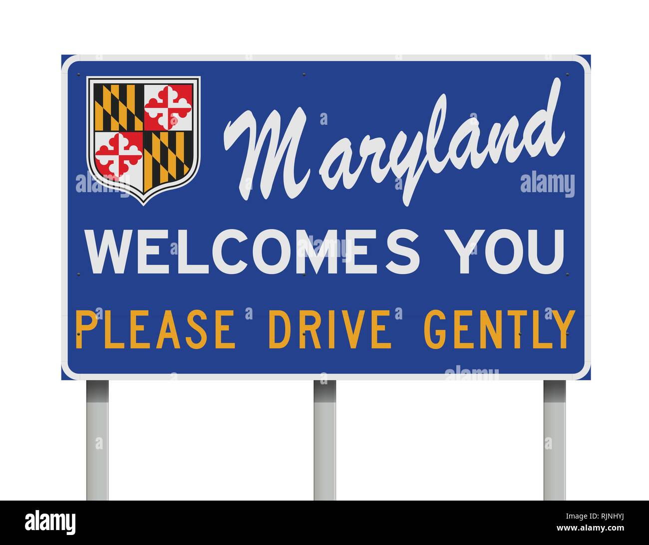 Vector illustration of the Maryland Welcomes You blue road sign Stock Vector