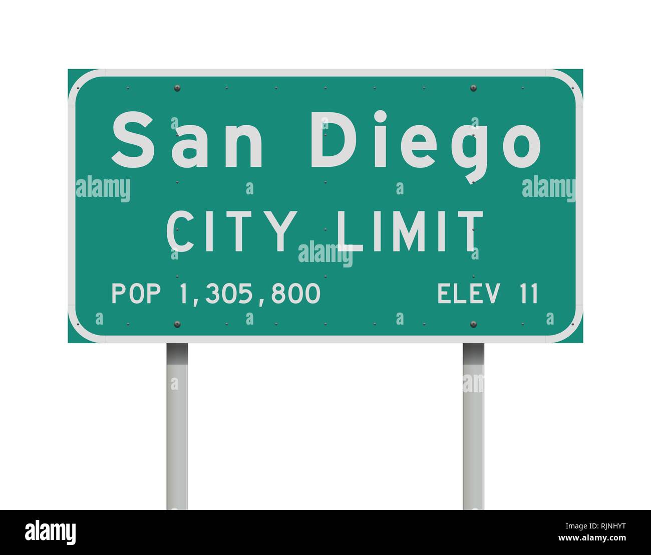 Vector illustration of the San Diego City Limit green road sign Stock Vector