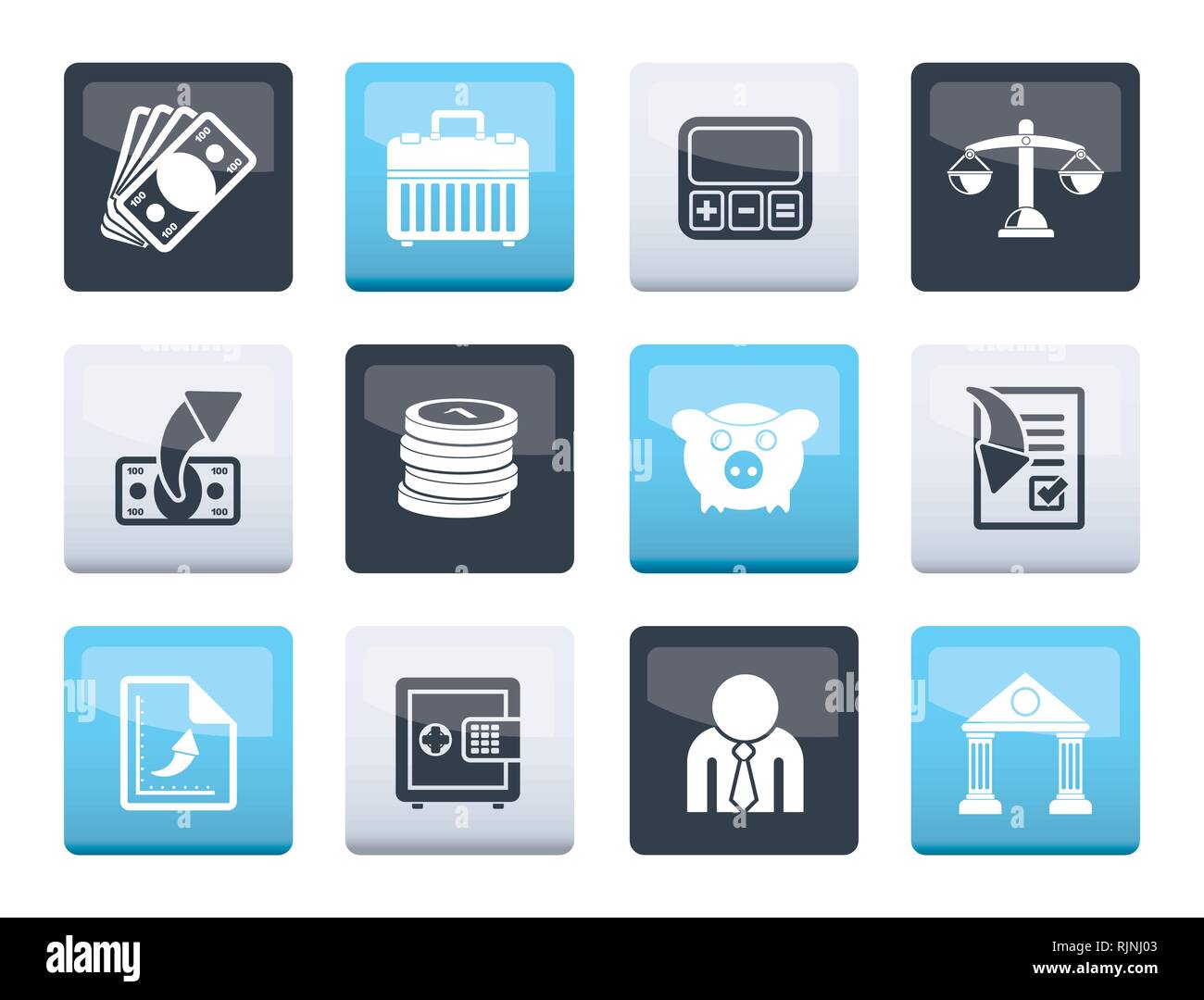 Bank, business and finance icons over color background - vector icon ...