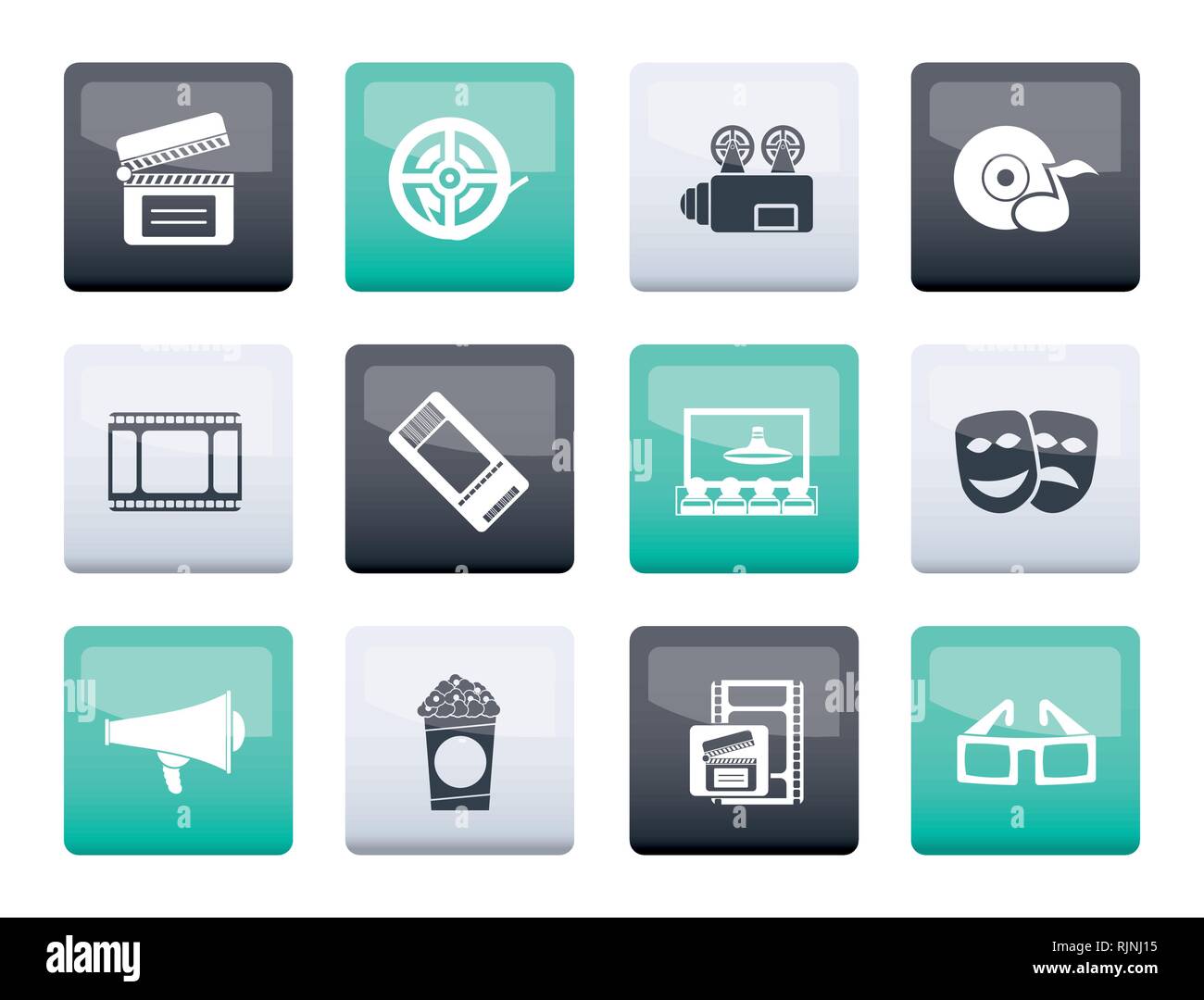 Movie theatre and cinema icons over color background - vector icon set ...