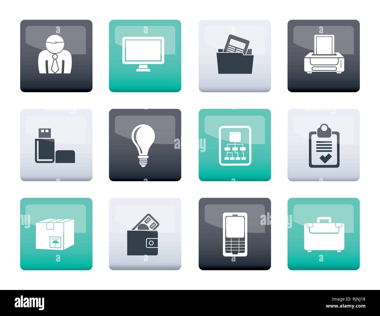 Business and office equipment icons over color background - vector icon ...