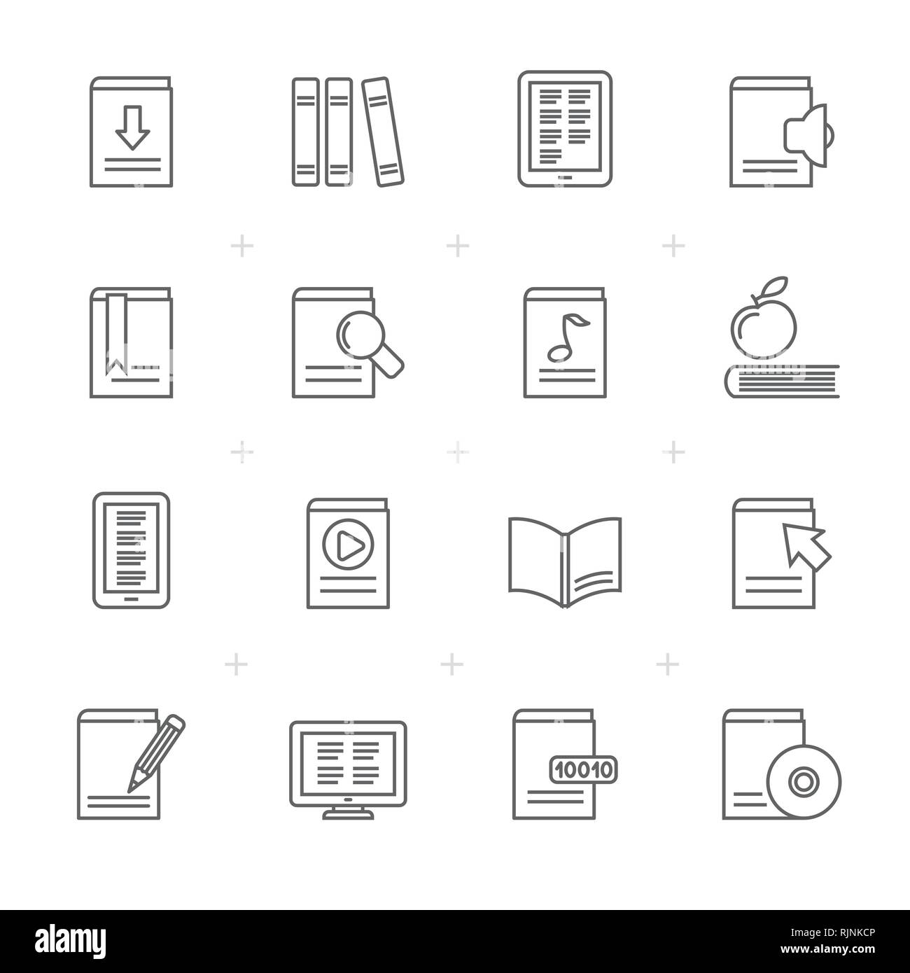 Line book, Library and education icons - vector icon set Stock Vector