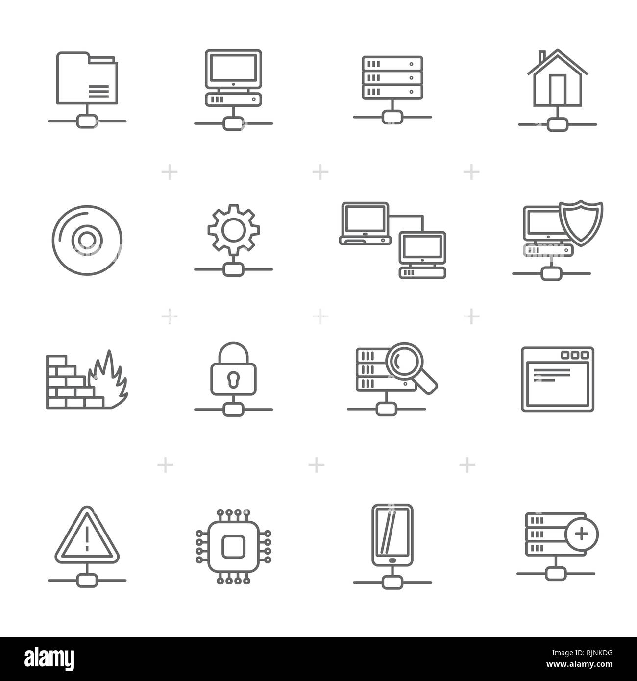 Line Network, Server and Hosting Icons  - vector icon set Stock Vector
