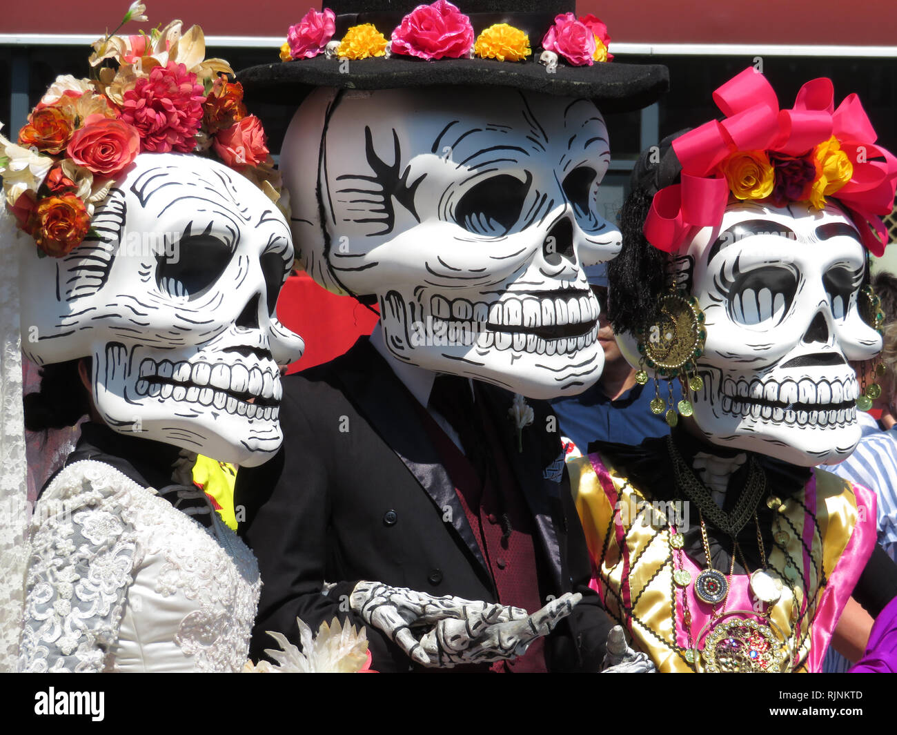 Dia de los Muertos, Day of the Dead. Participants of the Mexican holiday in death masks Stock Photo