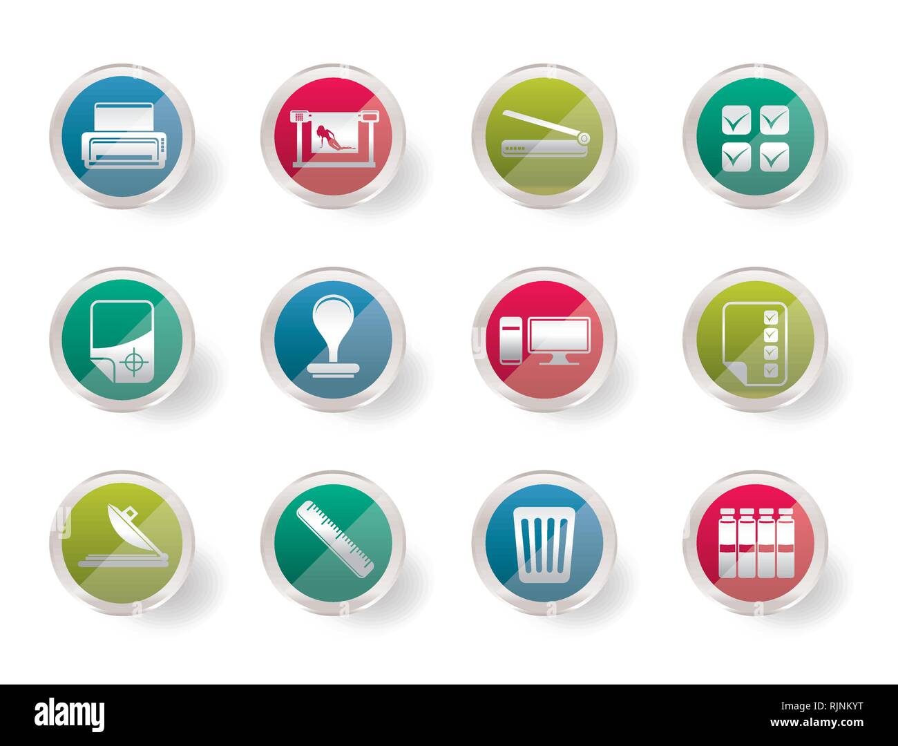Stylized Print industry Icons over colored background - Vector icon set Stock Vector