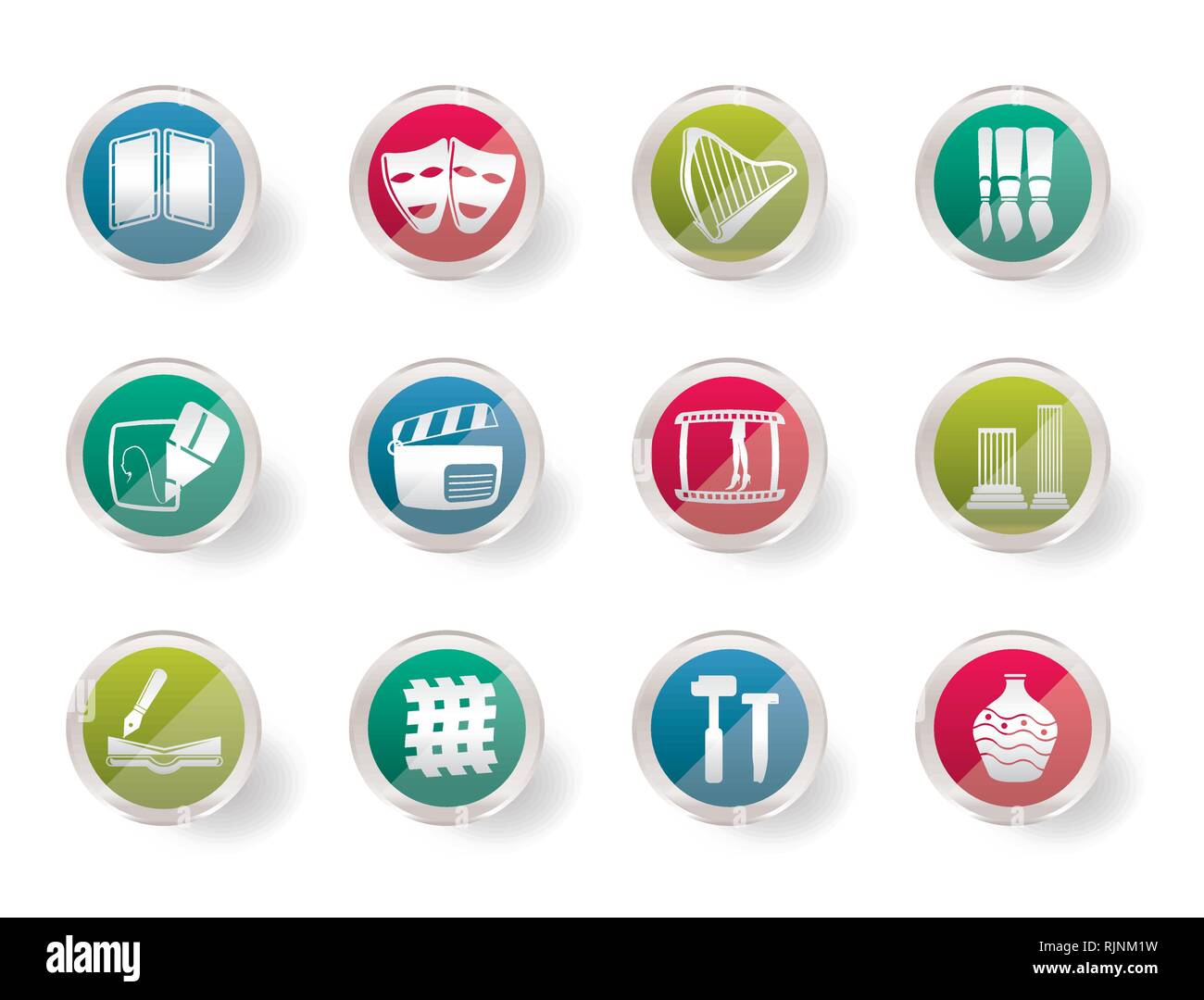 Different kind of Arts Icons over colored background Vector Icon Set