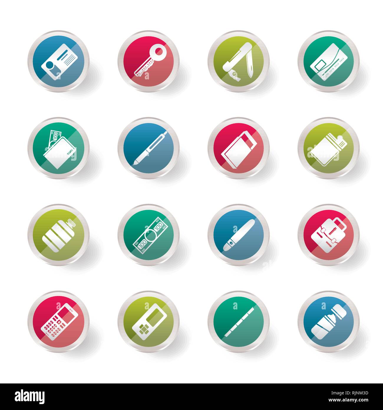 Simple Vector Object Icons over colored background - Vector Icon Set Stock Vector