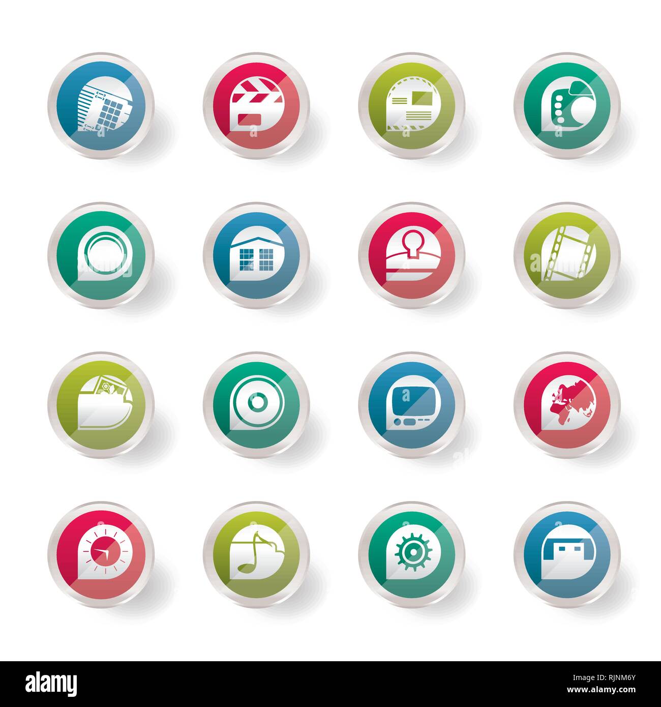 Stylized Internet, Computer and mobile phone icons over colored background - Vector icon set Stock Vector